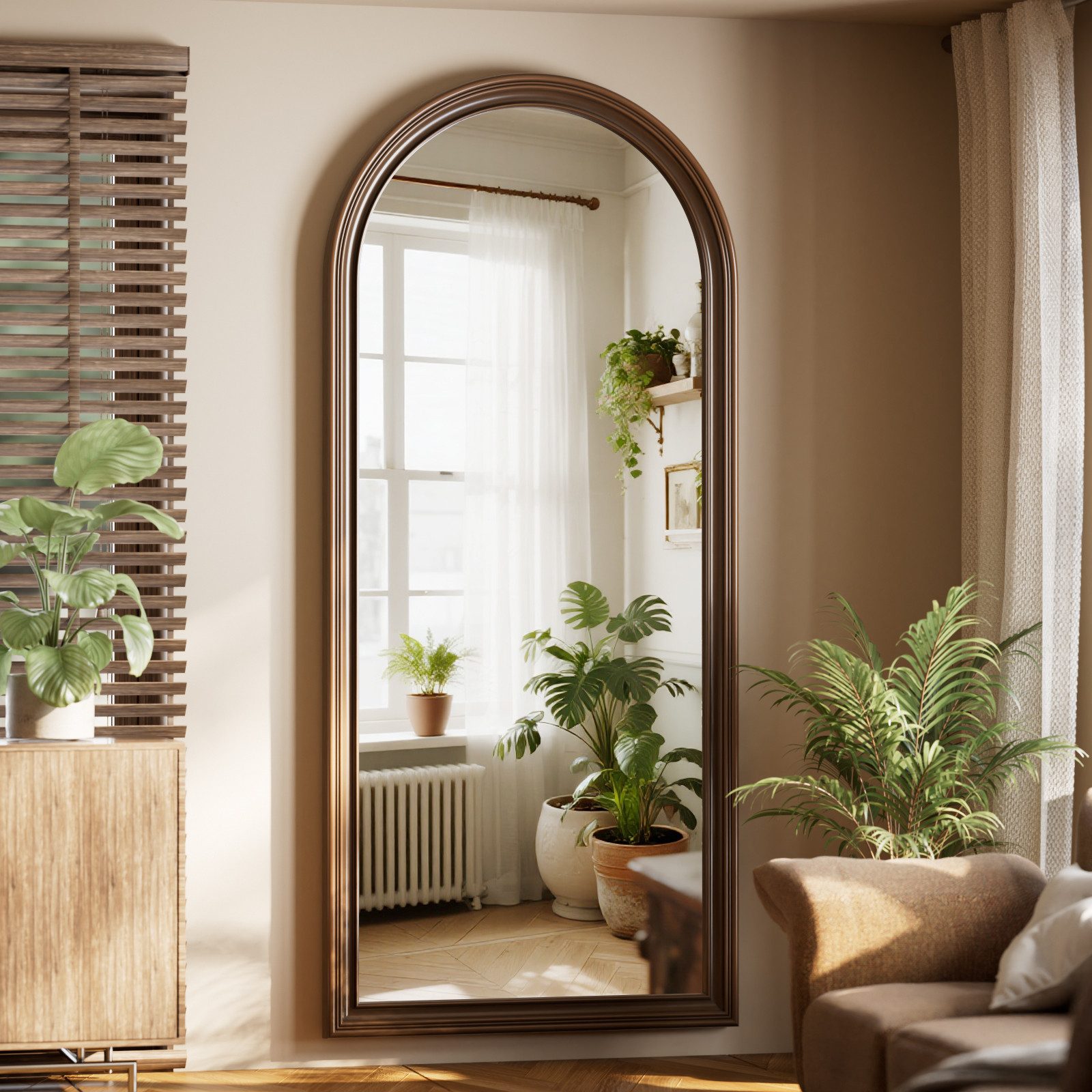BEAUTYPEAK Ganzkörperspiegel Vintage-Spiegel mit Holzoptik-Rahmen