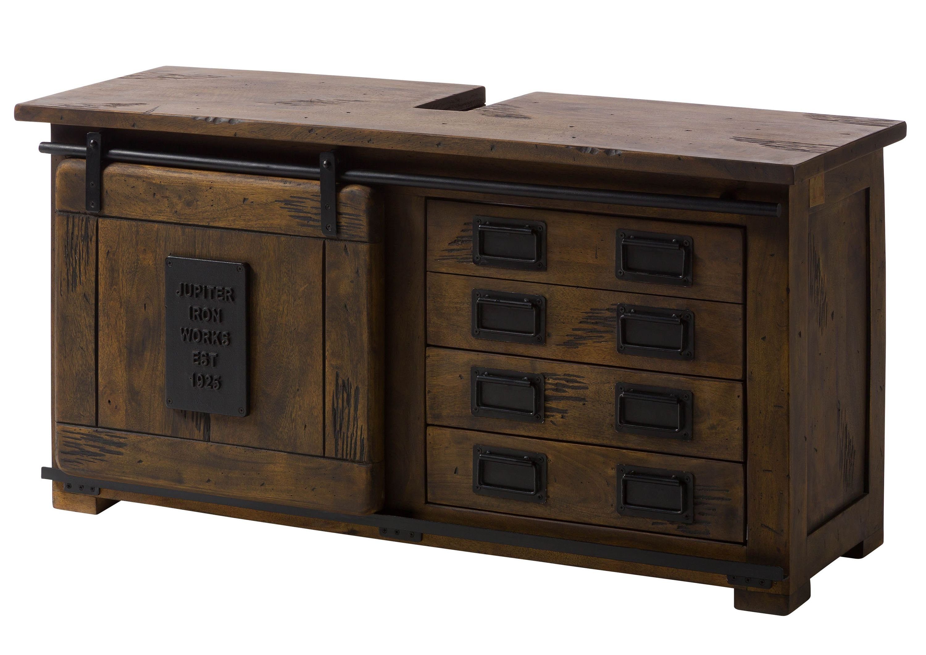 Massivmoebel24 Waschbeckenunterschrank RAILWAY (Mango 120x40x60 braun lackiert RAILWAY #477) Mango 120x40x60 braun lackiert RAILWAY #477