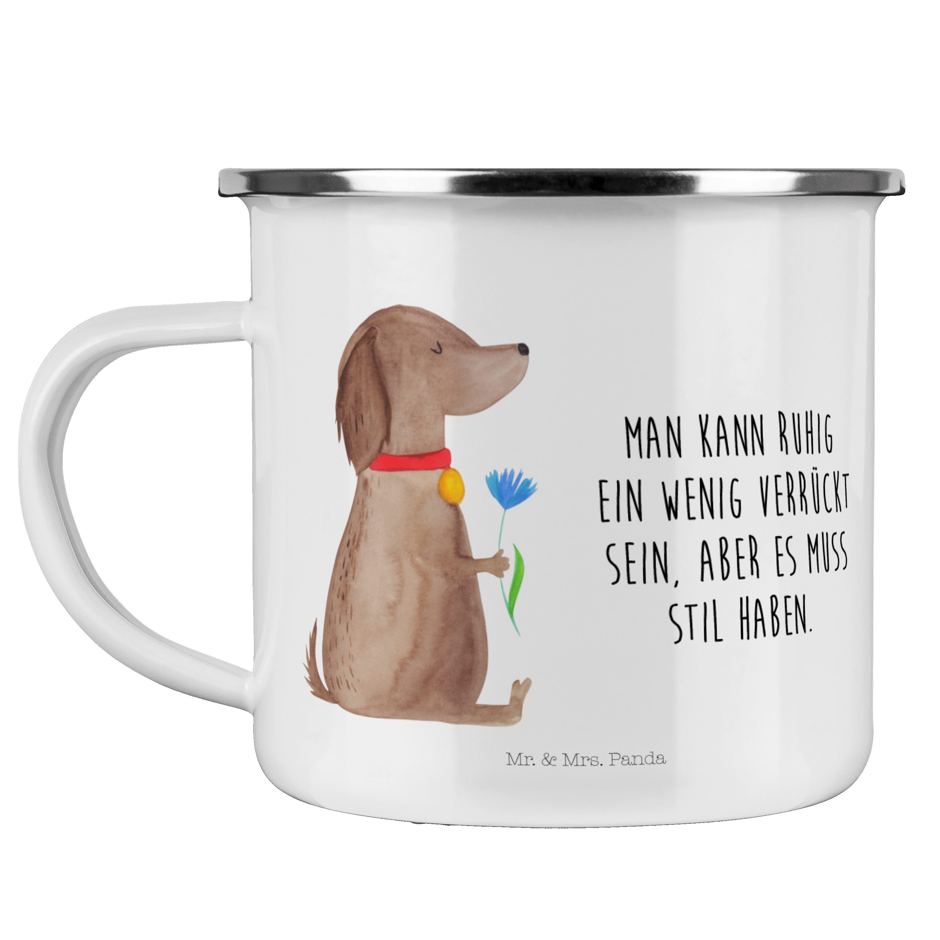 - Vierbe, Hund & Mr. Emaille Geschenk, Emaille Blume Mrs. Weiß - Becher Trinkbecher, Hundemotiv, Panda