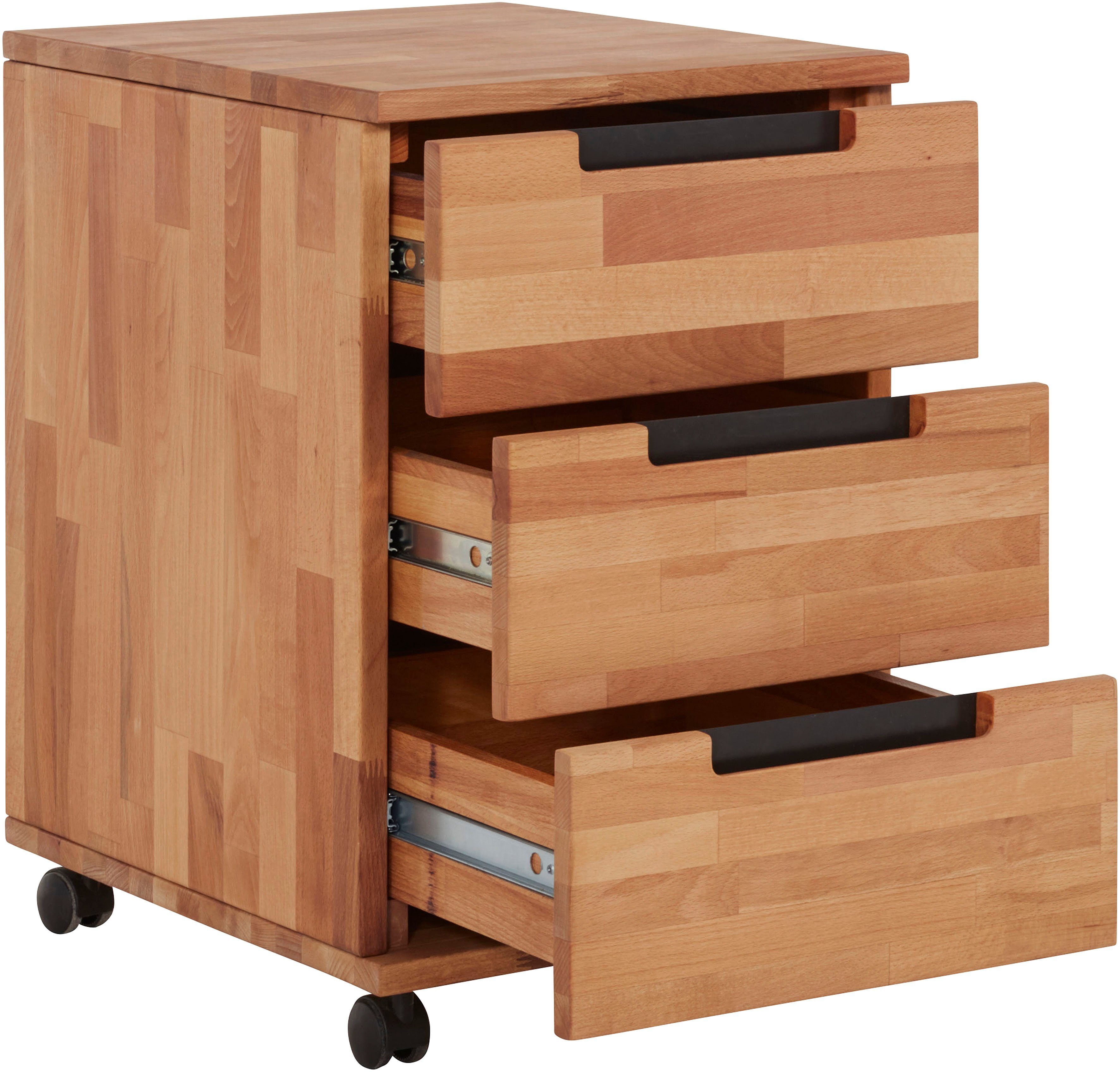 TaBoLe Möbel Schreibtisch Ema (mit oder ohne Rollcontainer), Komplett aus Massivholz Kernbuche, Tischplatte 140 x 70 cm