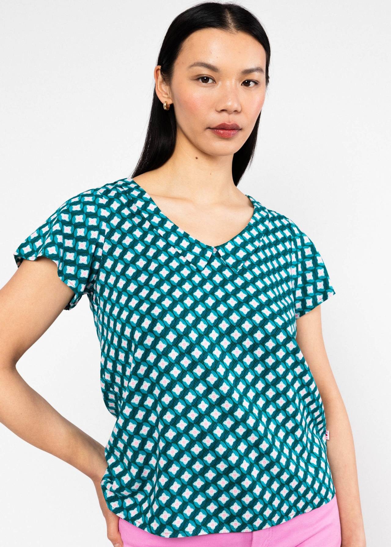 Blutsgeschwister Kurzarmbluse - Feed the Birds - Bluse Damen - Blusentop - Printbluse - Sommerbluse