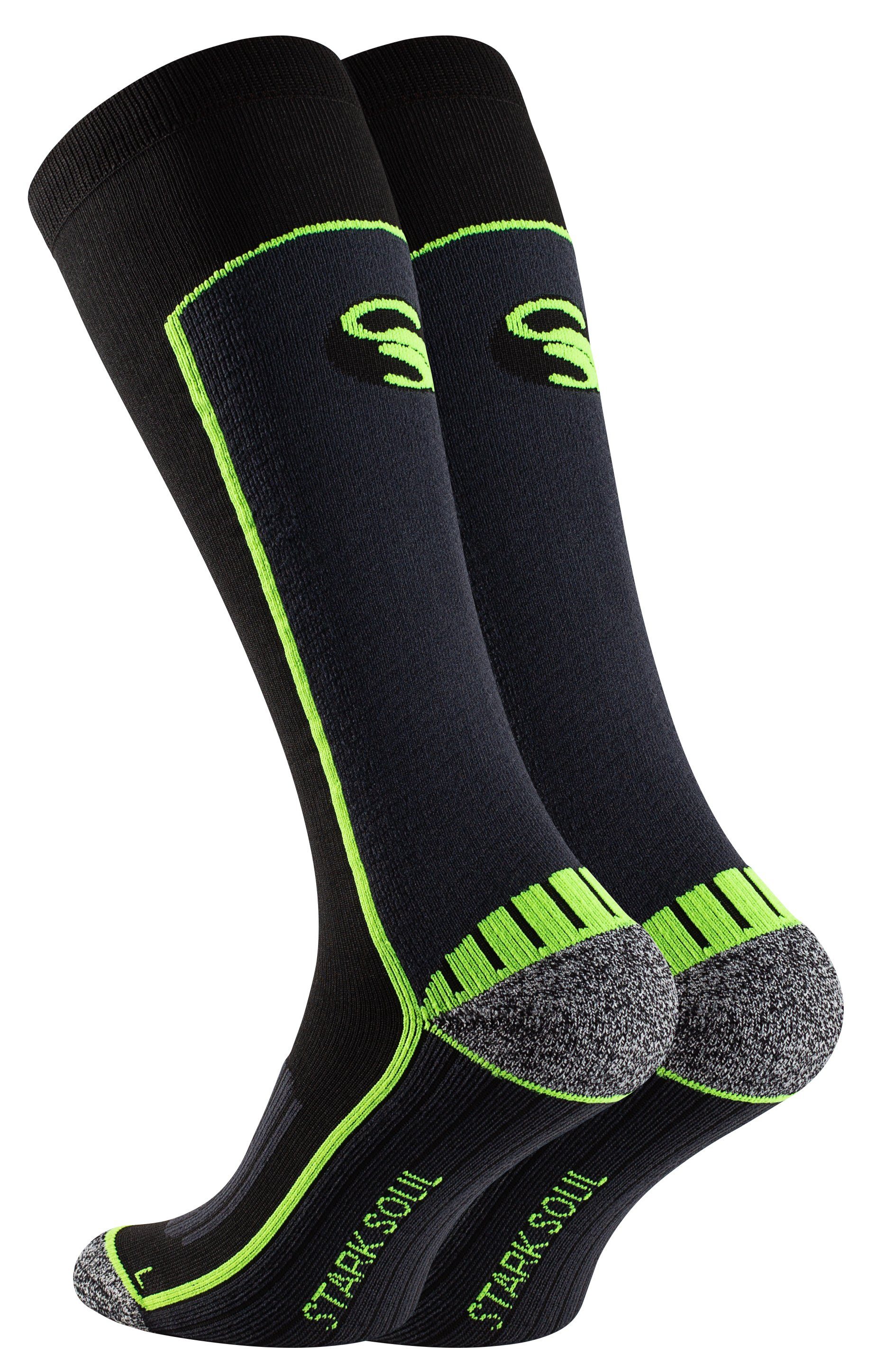 Stark Soul® Kompressionsstrümpfe Herren Sportsocken - Kompressionssocken, ergonomisch geformt Formgenäht mit Polsterungen und Rechts-Links Kennzeichnung Schwarz-Neon Gelb