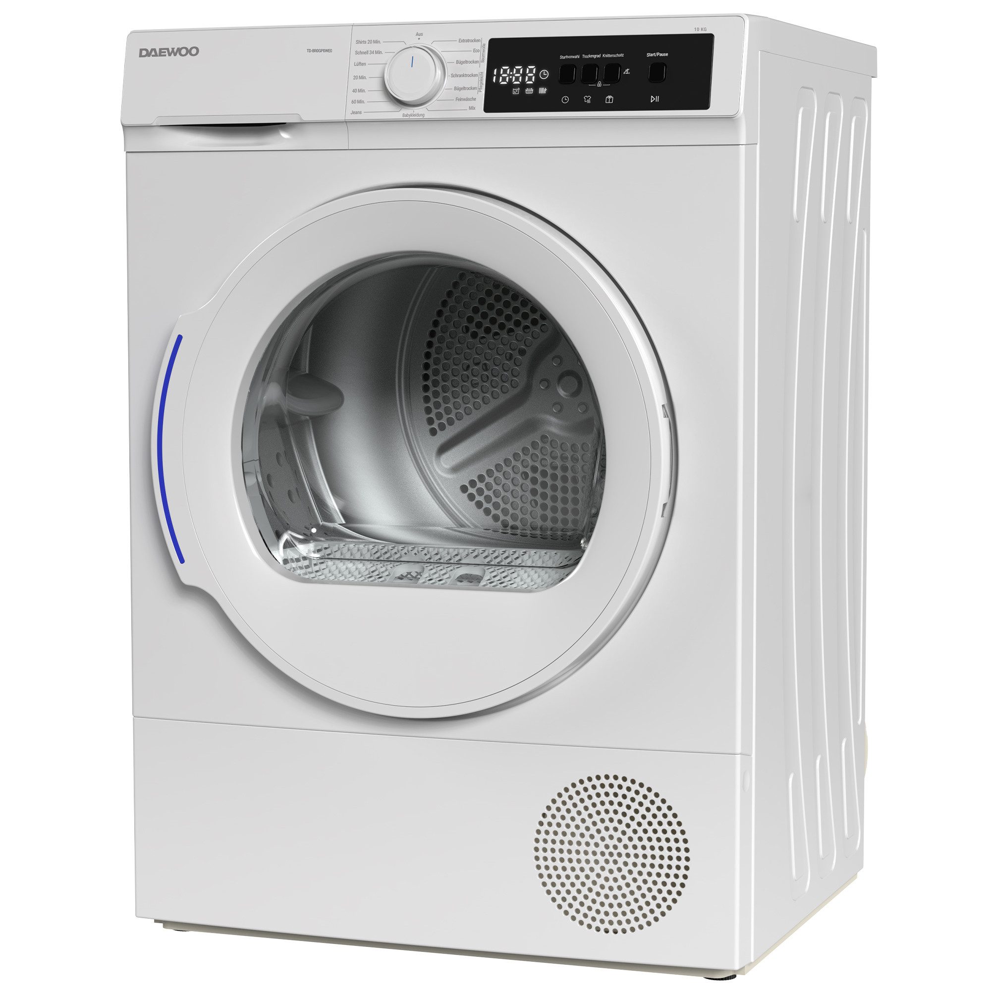 Daewoo Wärmepumpentrockner TD-BR0GP0WE0-DE, DrumLight, BabyCare, Knitterschutz, LED-Display