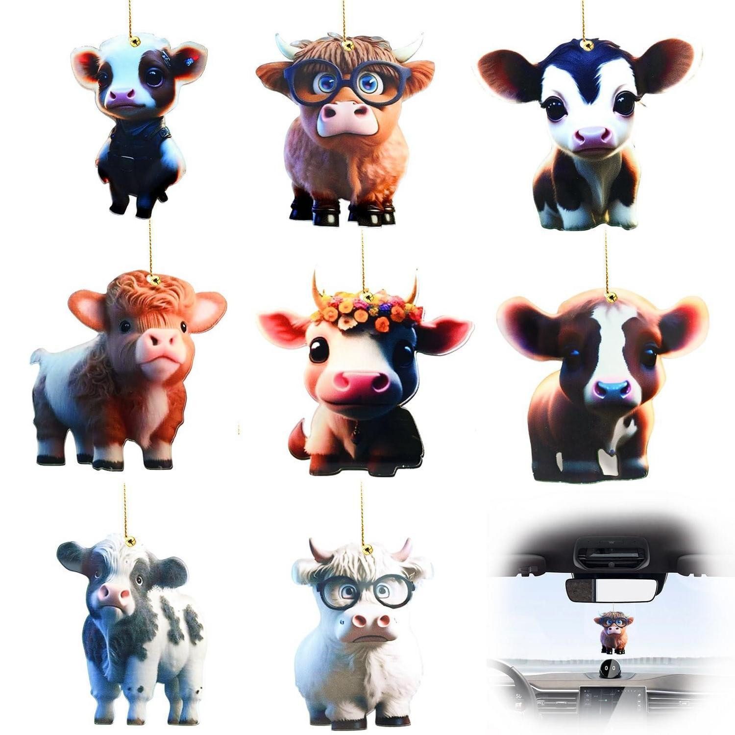 LuxusKollektion Christbaumschmuck Weihnachtsanhänger Kuh 8er Set