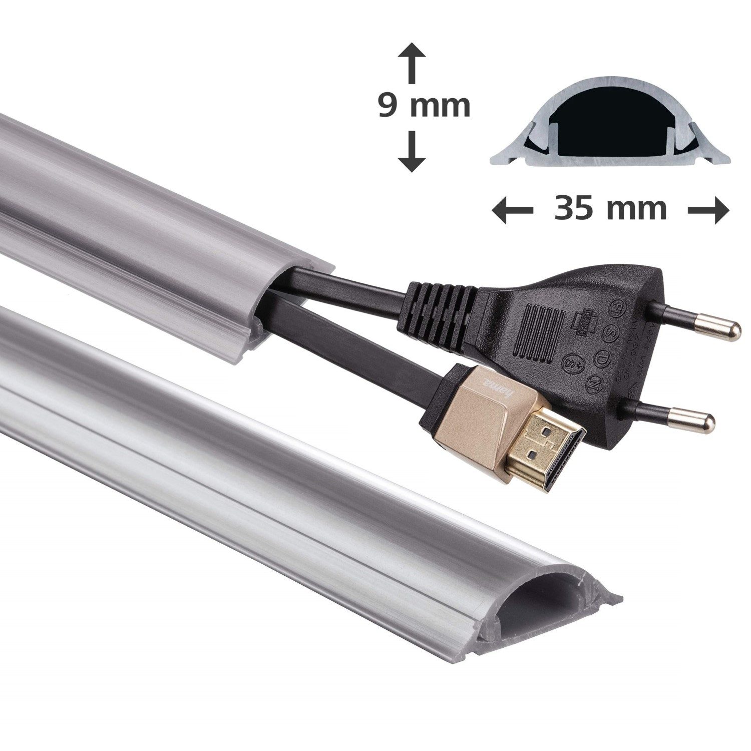 Hama Kabelkanal 1m PVC Kabelkanal Selbstklebend Leitungskanal Grau (1x Kabelkanal 1m), Kabelkanal halbrund Sockel Wand Boden Aufputz TV Beamer PC Audio HiFi
