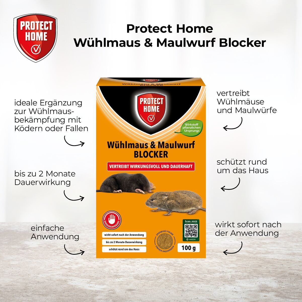 Protect Home Vergrämungsmittel Wühlmaus & Maulwurf Blocker, 100 g, 100 g