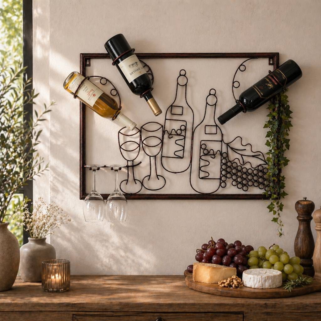 DanDiBo Weinregal mit Glashalter Wand Wandbild 091975 Flaschenständer Metall 65 cm, Flaschenhalter Wandregal – Bild 4 von 5