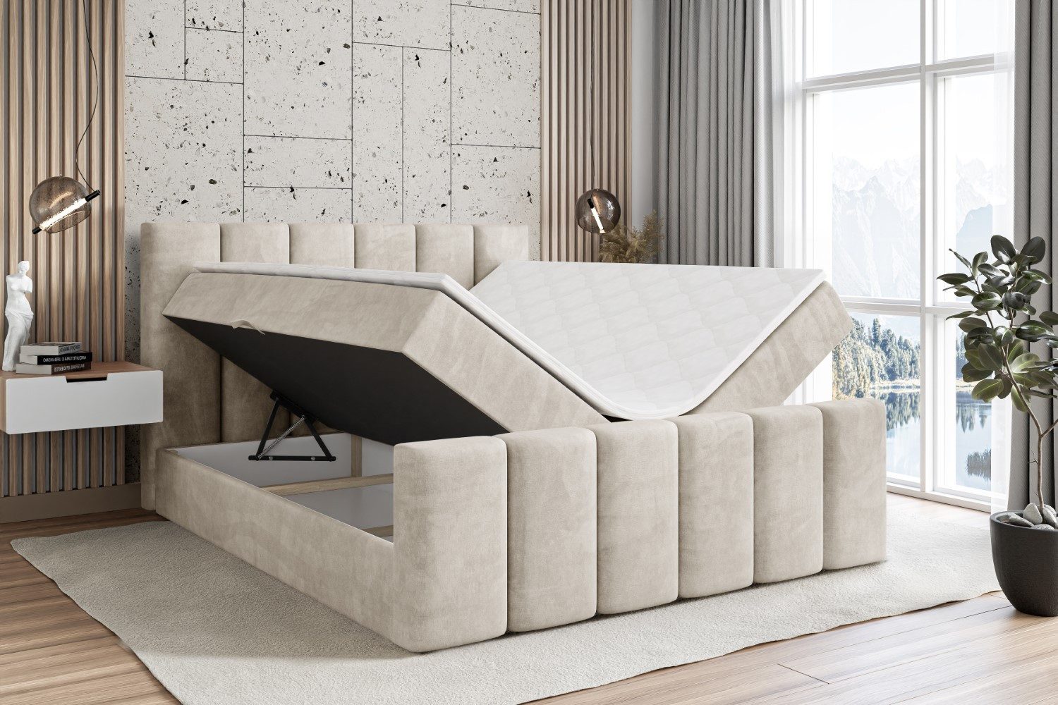 ALTDECOR Boxbett BOXI1-Z (Multipocket-Matratze H4, H3 Matratze Bonellfederung, Topper, Kopfteil), Doppelbett mit Fußteil