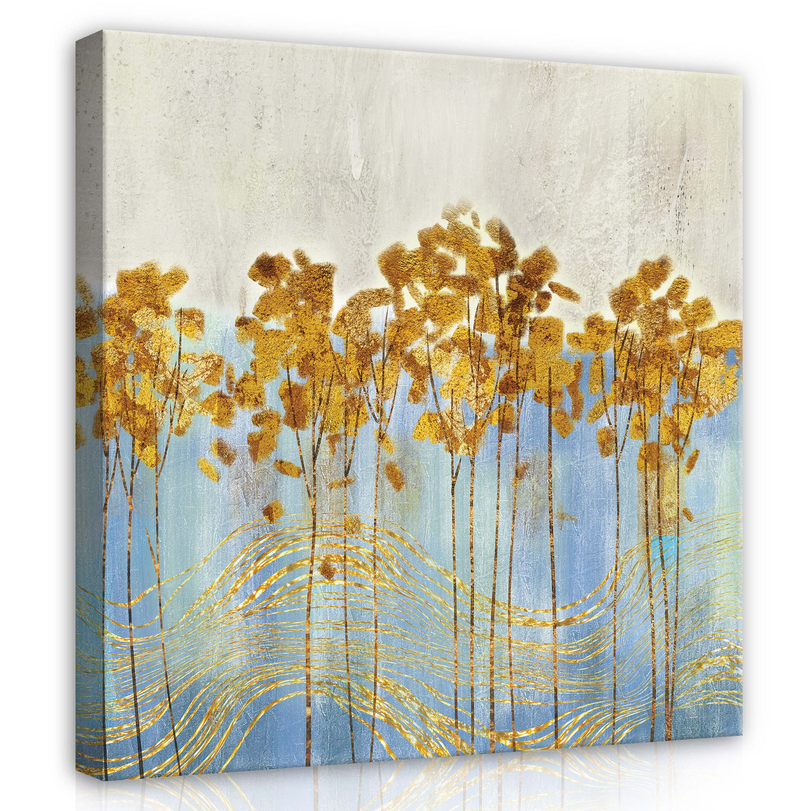 Leinwandbild Blumen Abstrakt Beton Gold Modern Wandbilder Wand Deko XXL Bilder