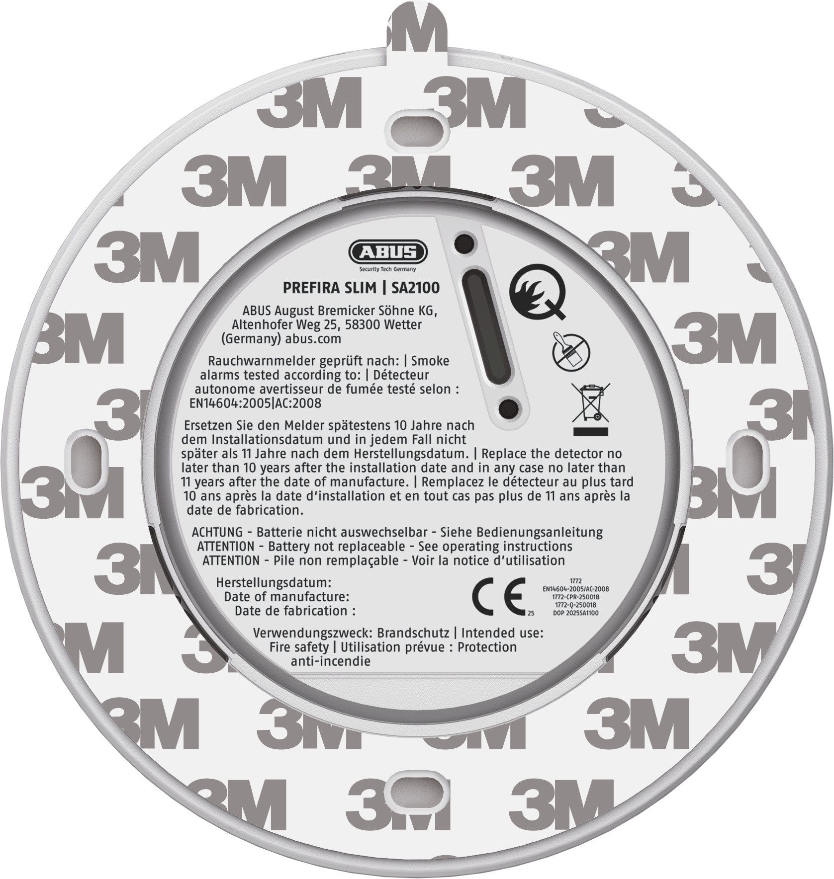ABUS Rauchmelder PREFIRA SLIM - mit 10-Jahres-Batterie - 1 Stk. Rauchmelder (Schlicht, extra flach und schlafzimmertauglich - nur 2,85 cm Bauhöhe)
