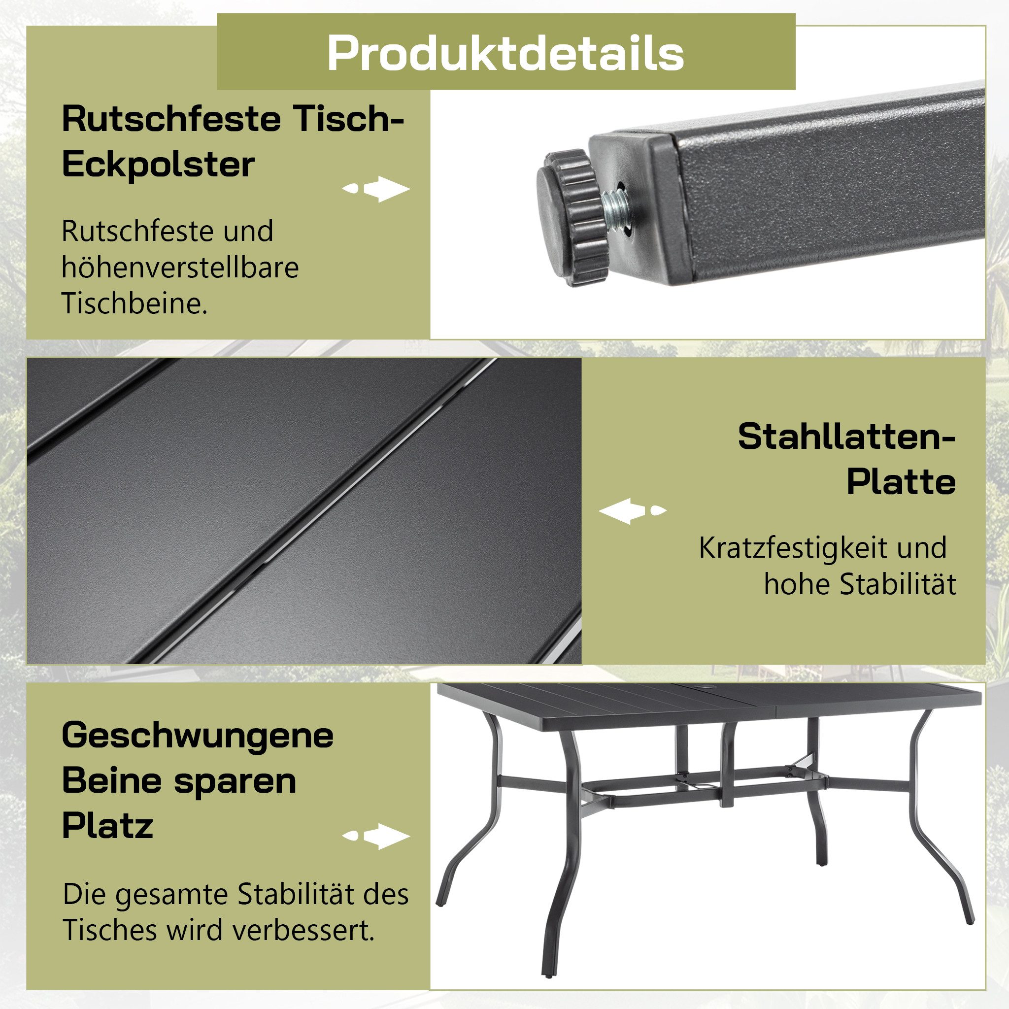 Thanaddo Tischelement Gartentisch – Quadratischer Eisentisch, geeignet für Gärten, Balkone.