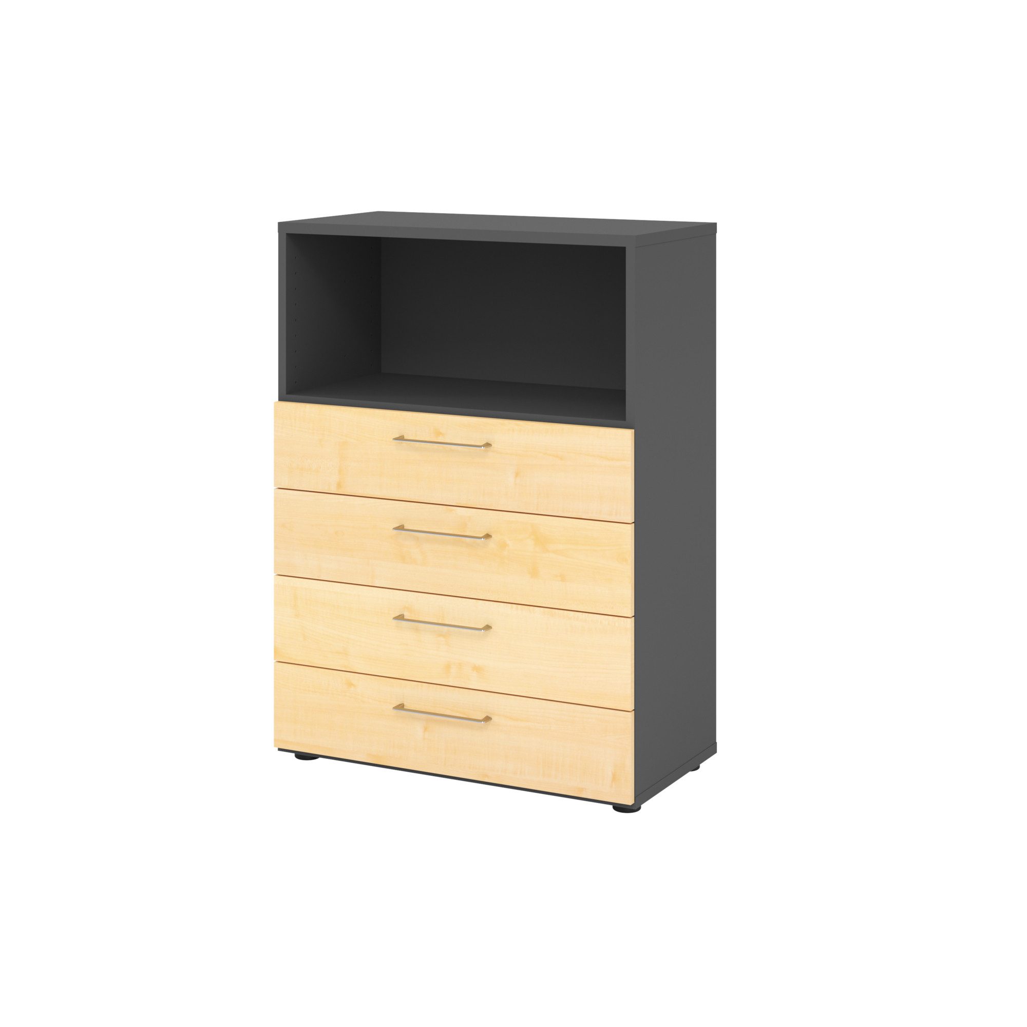 Aktenschrank Regal 3OH 4 Schübe graphit/Ahorn