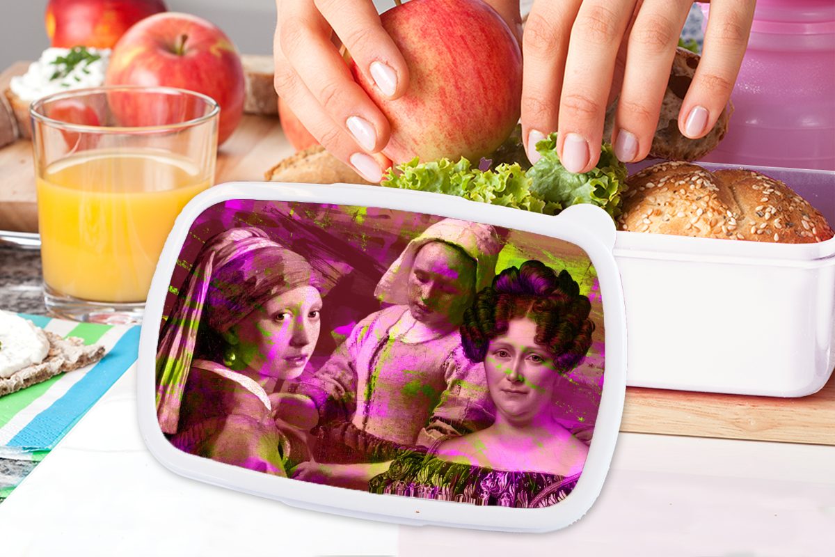 Brotbox Malerei Kunststoff, Lunchbox Collage Jungs Neon, MuchoWow weiß für Brotdose, (2-tlg), und - für und Kinder - Mädchen Erwachsene,