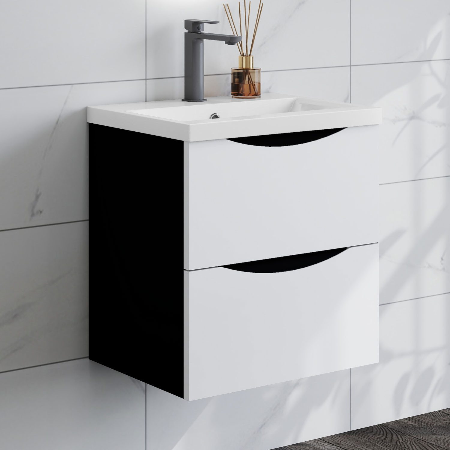 duschspa Waschtisch Waschbecken mit Unterschrank Waschtischunterschrank Smiley (Smiley), 50-120cm Hängeschrank, Matt / Hochglanz