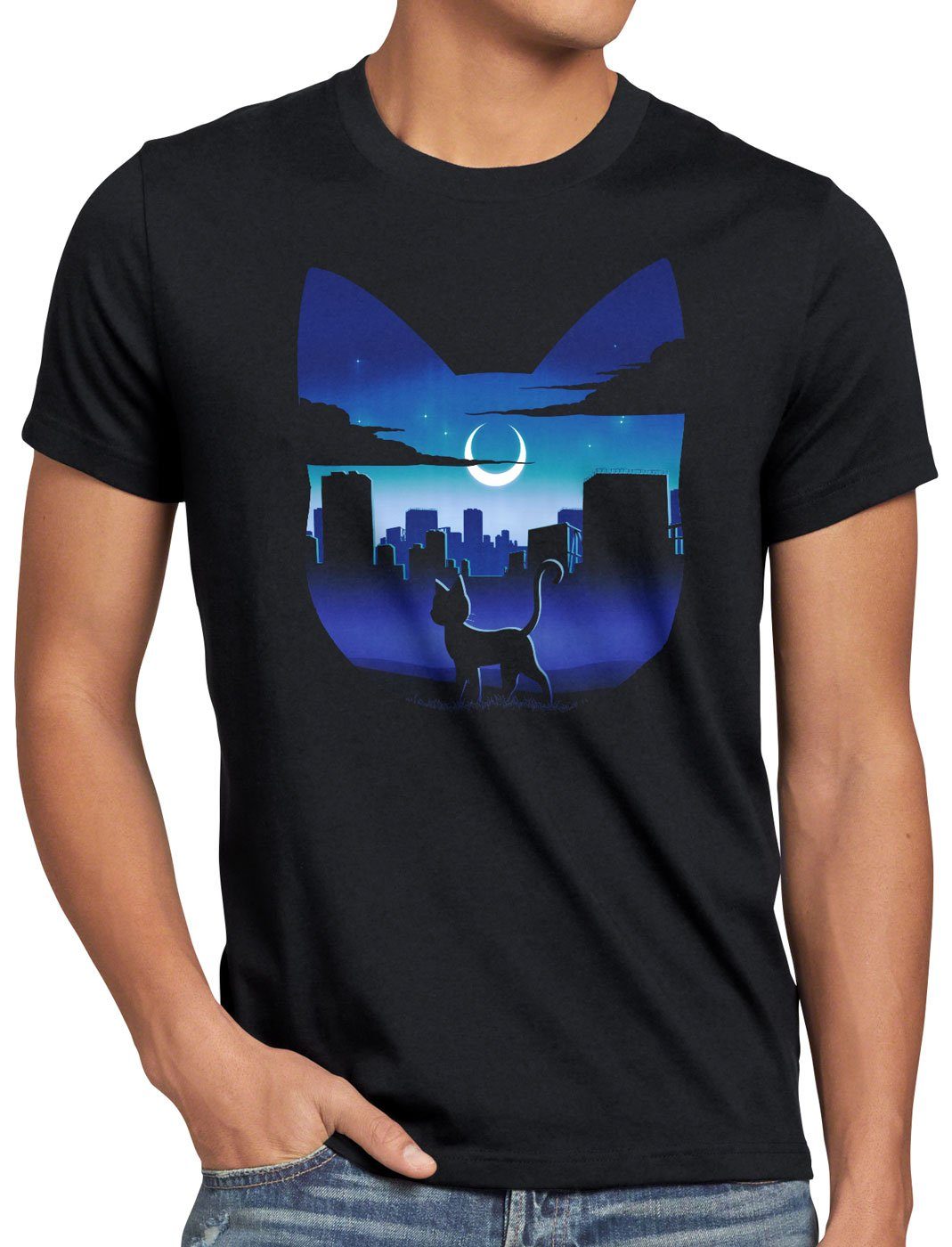 Herren Luna moon sailor style3 japan schwarz mondstein T-Shirt Print-Shirt