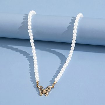 AquaBreeze Perlenkette Perlenkette, Perlen-Schmetterlings-Patchwork-Halskette im Boho-Stil (1-tlg), Elegante, schlichte Perlenkette mit Schmetterlingsanhänger