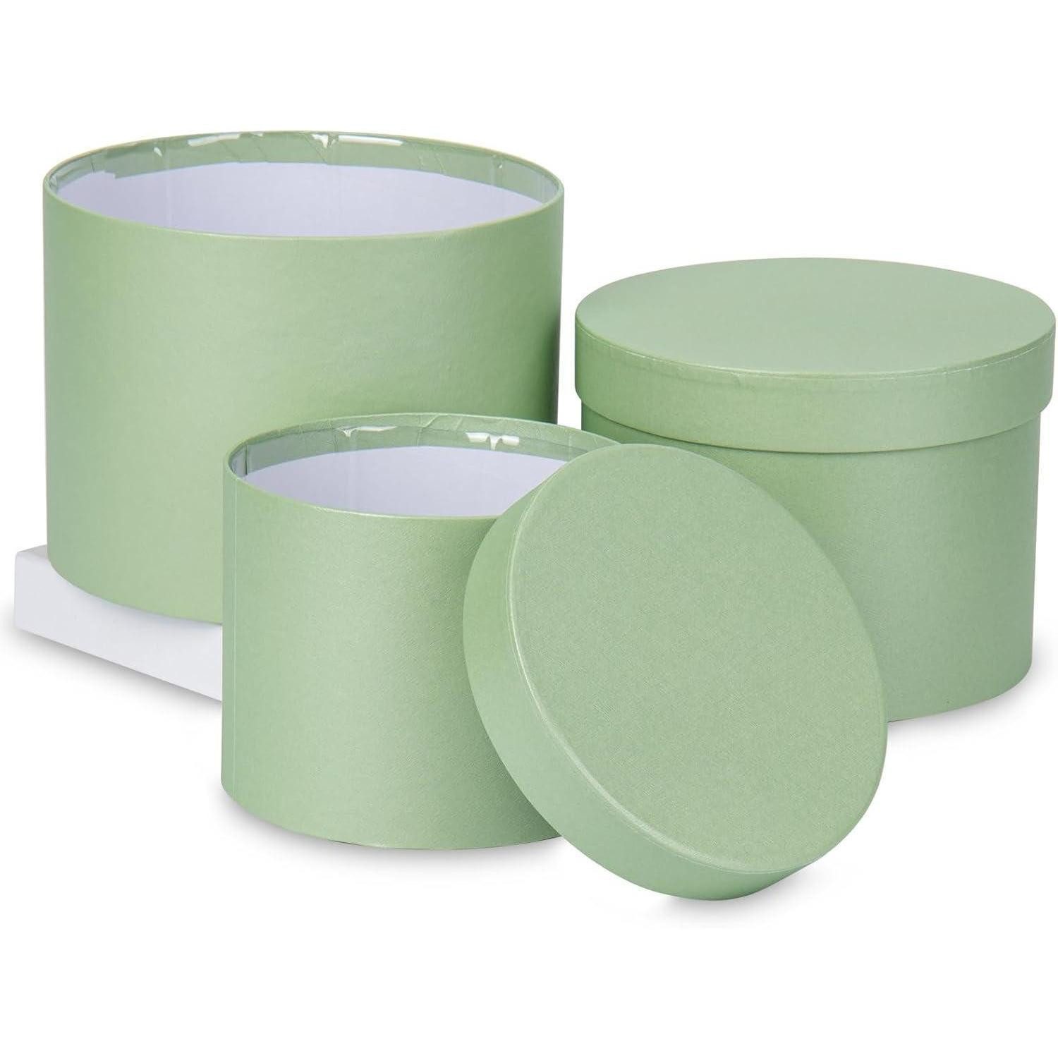 Briful Geschenkbox Runde Blumenboxen Set Ø15/17/20cm mit Deckel - Grün floraler