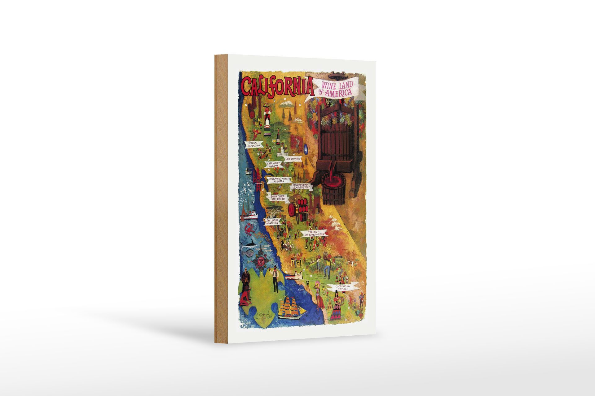 Femer GmbH Holzbild Reise 12x18 cm California wine land of America, (1 St), Glatte Holzfaserplatte (MDF), vorn beschichtet