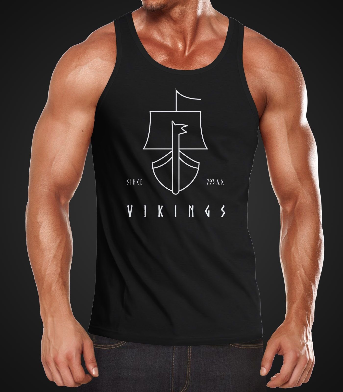 Neverless Tanktop Herren Tanktop Wikinger Schiff Vikings Lineart Slim Fit Neverless® mit Print