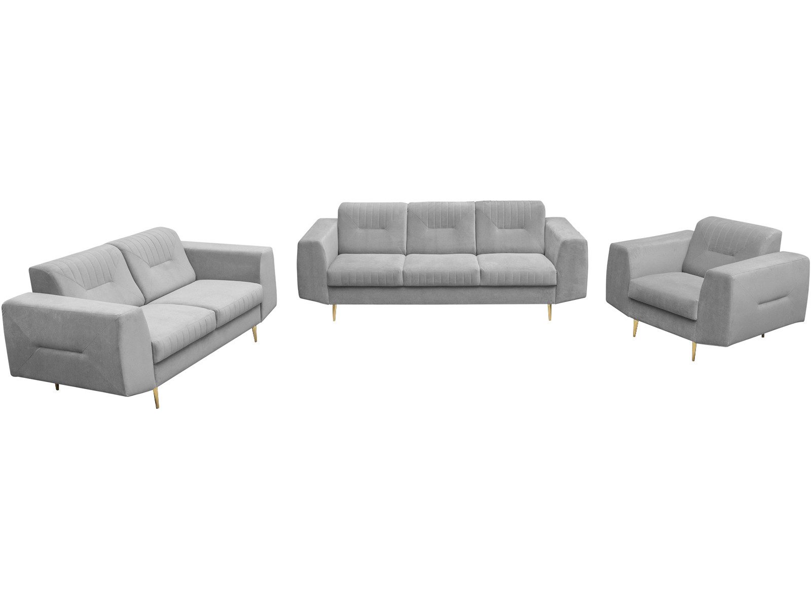 Beautysofa Polstergarnitur im modernen Stil auf hohen Metallbeinen VENEZIA, (Sessel + 2-Sitzer Sofa + 3-Sitzer Sofa im modernes Design), mit Metallbeine, Couchgarnituren aus Velours