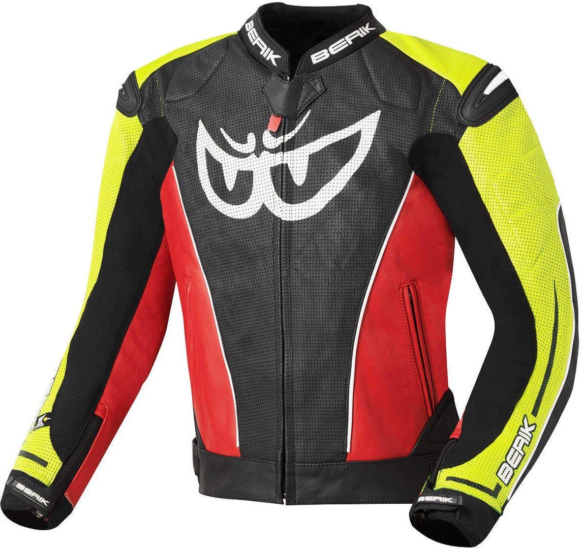 Motorradjacke Black/Red/Yellow Street Motorrad Lederjacke Berik