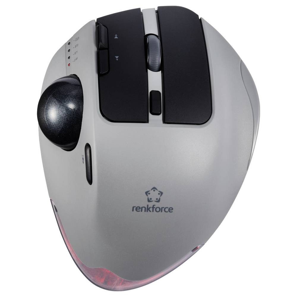 Renkforce RF-WLEM-500 Trackball Kabellos, Funk, Bluetooth® Optisch Grau, Schwarz Mäuse (Ergonomisch, Daumentrackball, RGB-Beleuchtung, Wiederaufladbar)