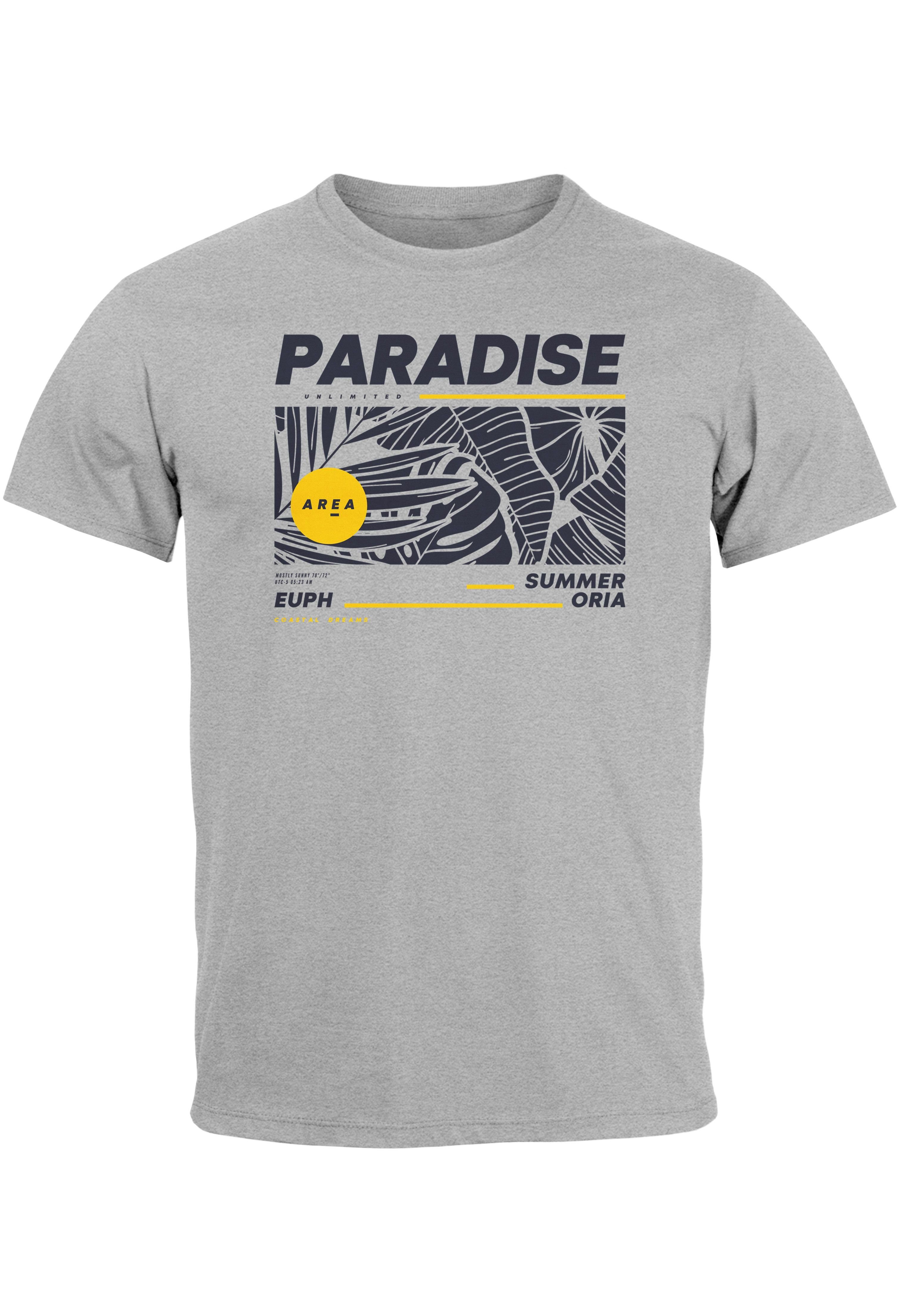 Neverless Print-Shirt Herren T-Shirt Paradise Unlimited Sommer Motiv Aufdruck Teachwear Fash mit Print grau