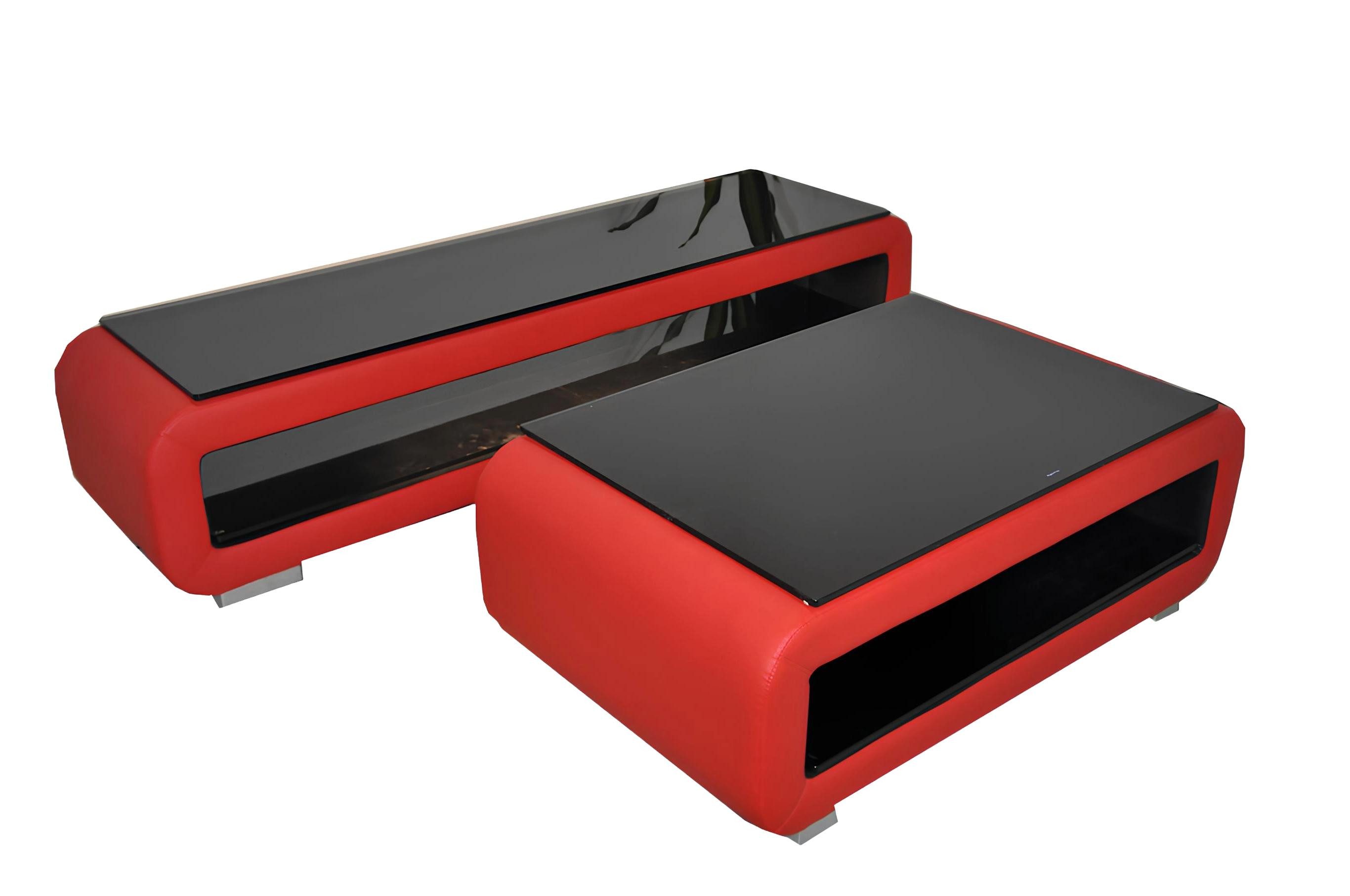 Xlmoebel TV-Schrank Moderne Polsterleder-Glastisch Kombination Designer Tisch CT9010 + RTV (Tisch CT9010 + RTV TS1010) Hergestellt in Europa