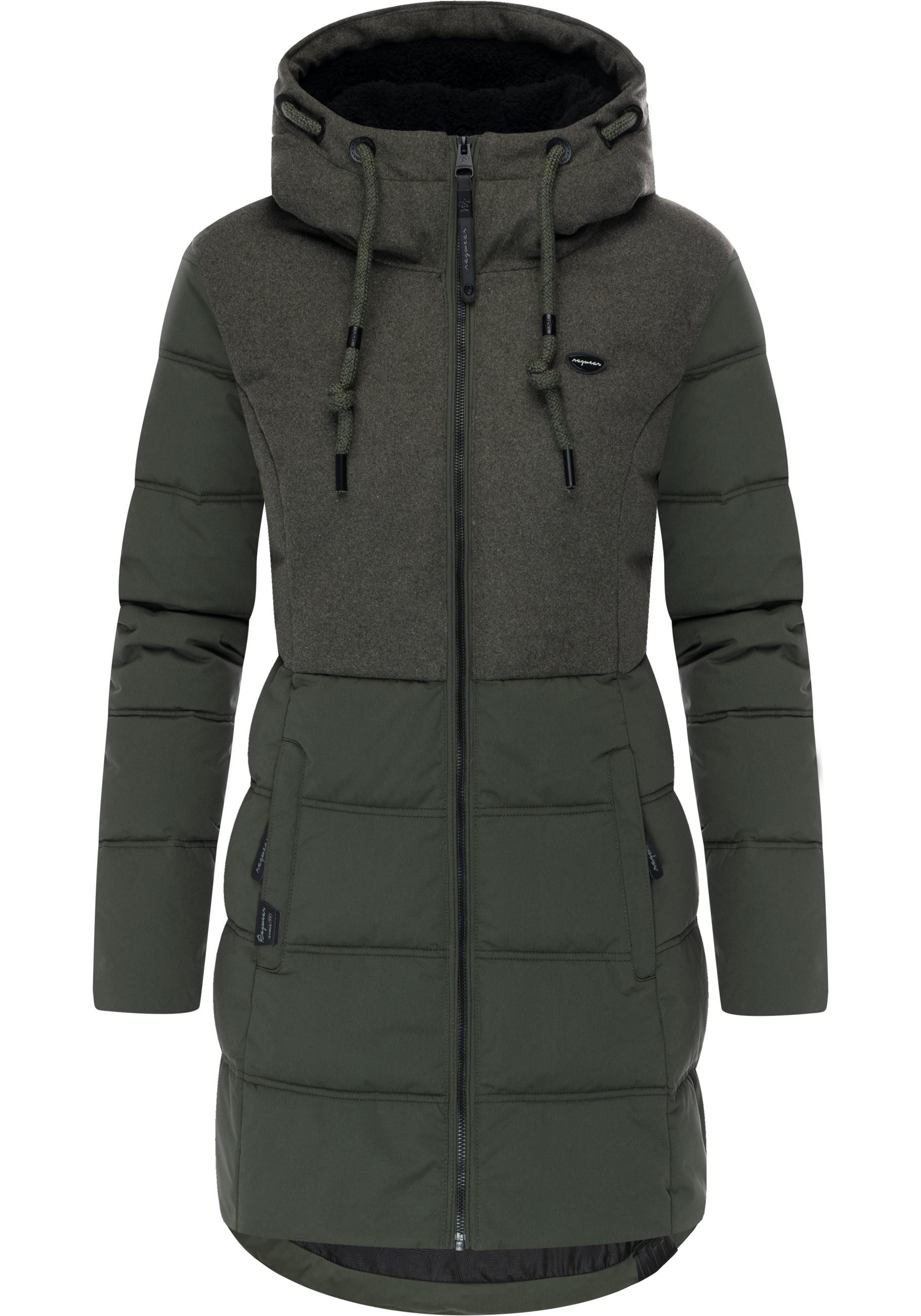Ragwear Winterjacke Ashani Block Intl. stylischer Winterparka mit gefütterter Kapuze