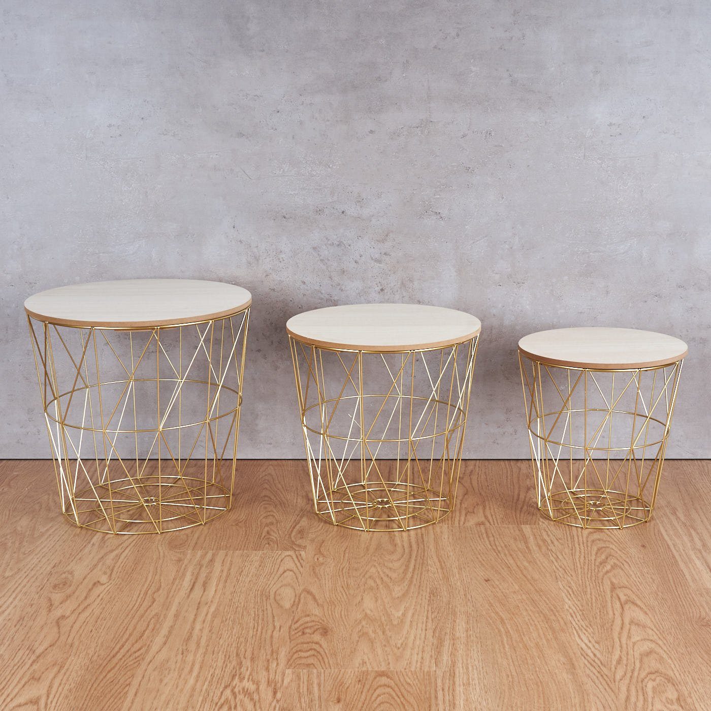 Levandeo® Couchtisch, 3er Set Beistelltisch Metall Metallkorb Drahtkorb Gol günstig online kaufen