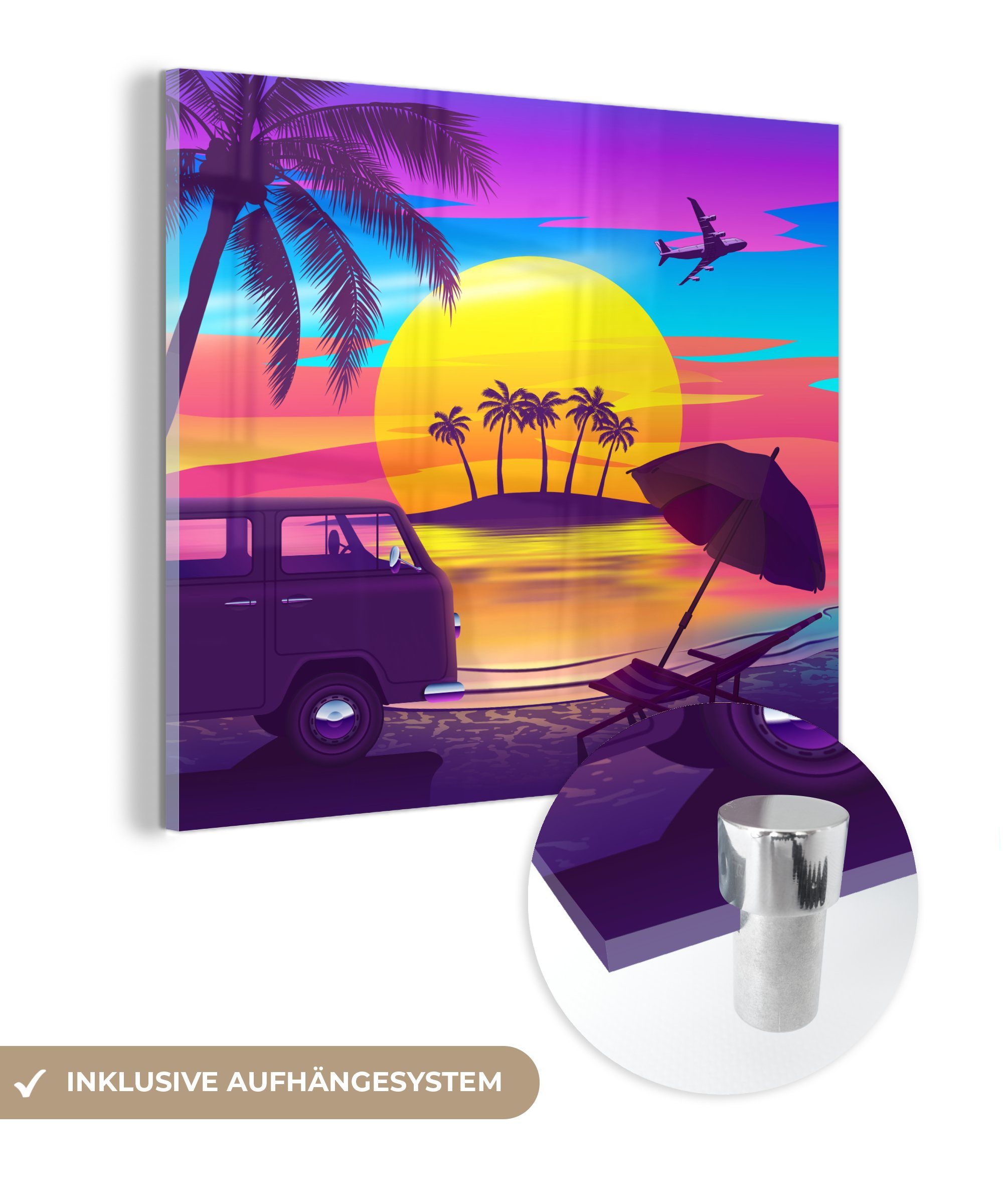 MuchoWow Acrylglasbild Strand - Insel - Farben, (1 St), Glasbilder - Bilder auf Glas Wandbild - Foto auf Glas - Wanddekoration