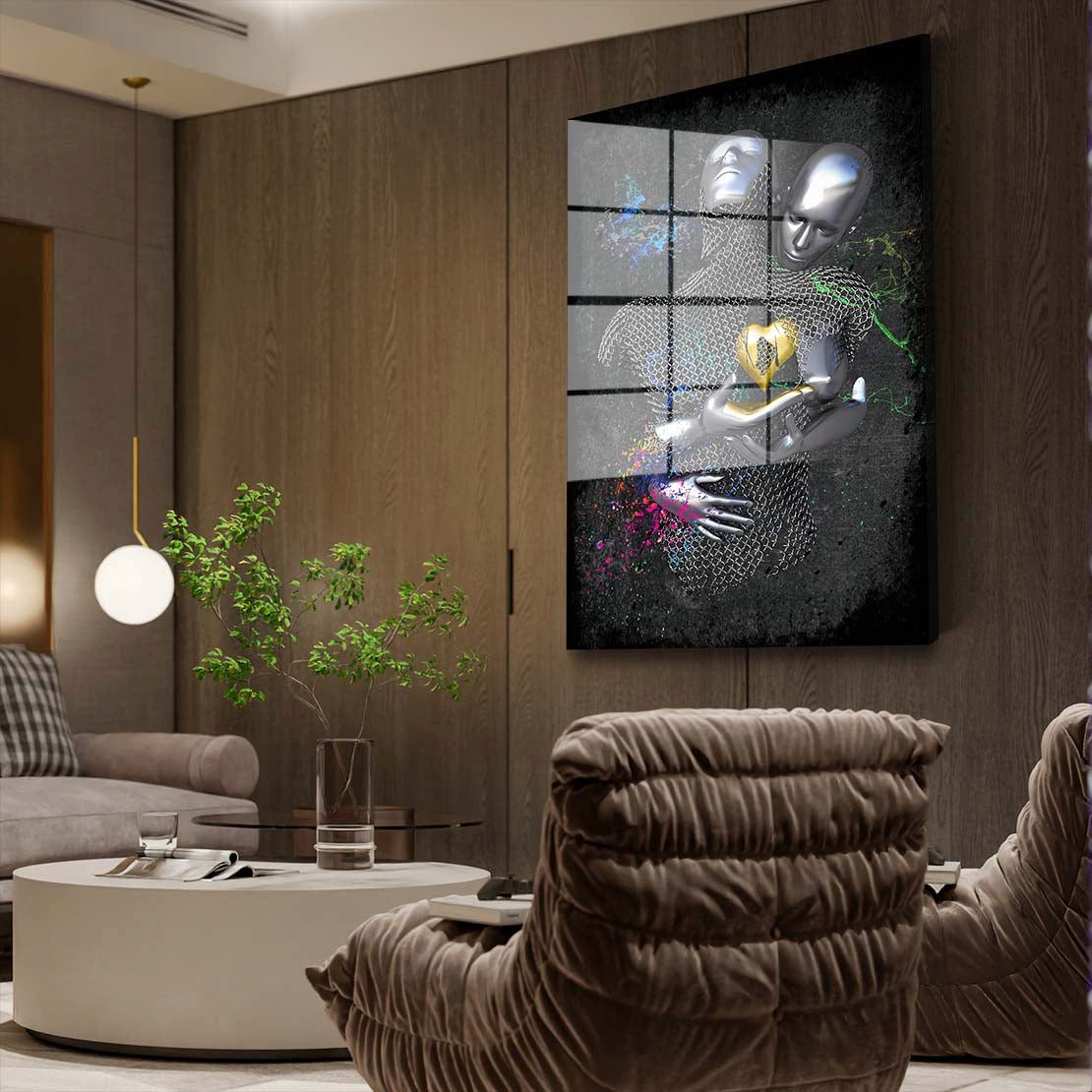 Artedinoi Acrylglasbild Abstract Metallfiguren Metallic Herz Körper Acrylglas Wandbild Bild Wa