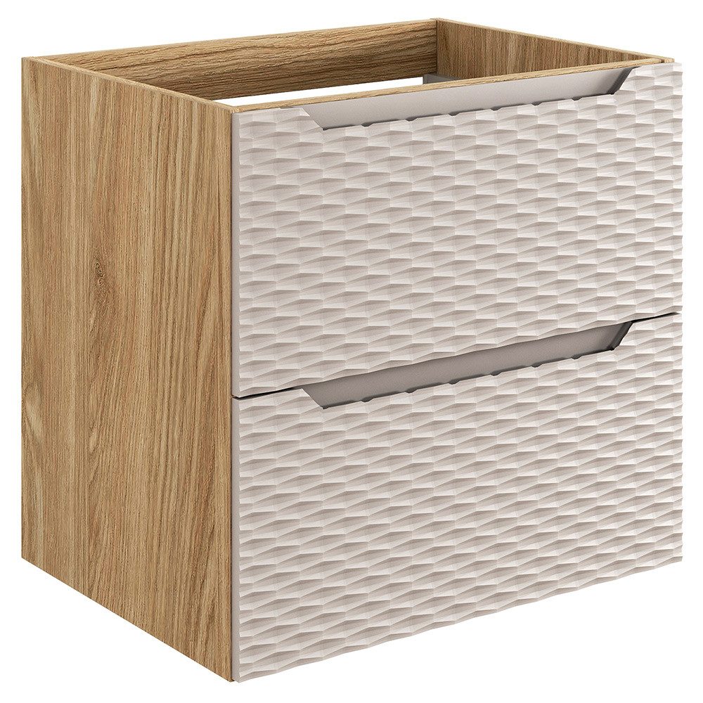 Lomadox Waschbeckenschrank OLUO-56-BEIGE Waschtischunterschrank, 60cm, Eiche mit beige, 3D-Struktur