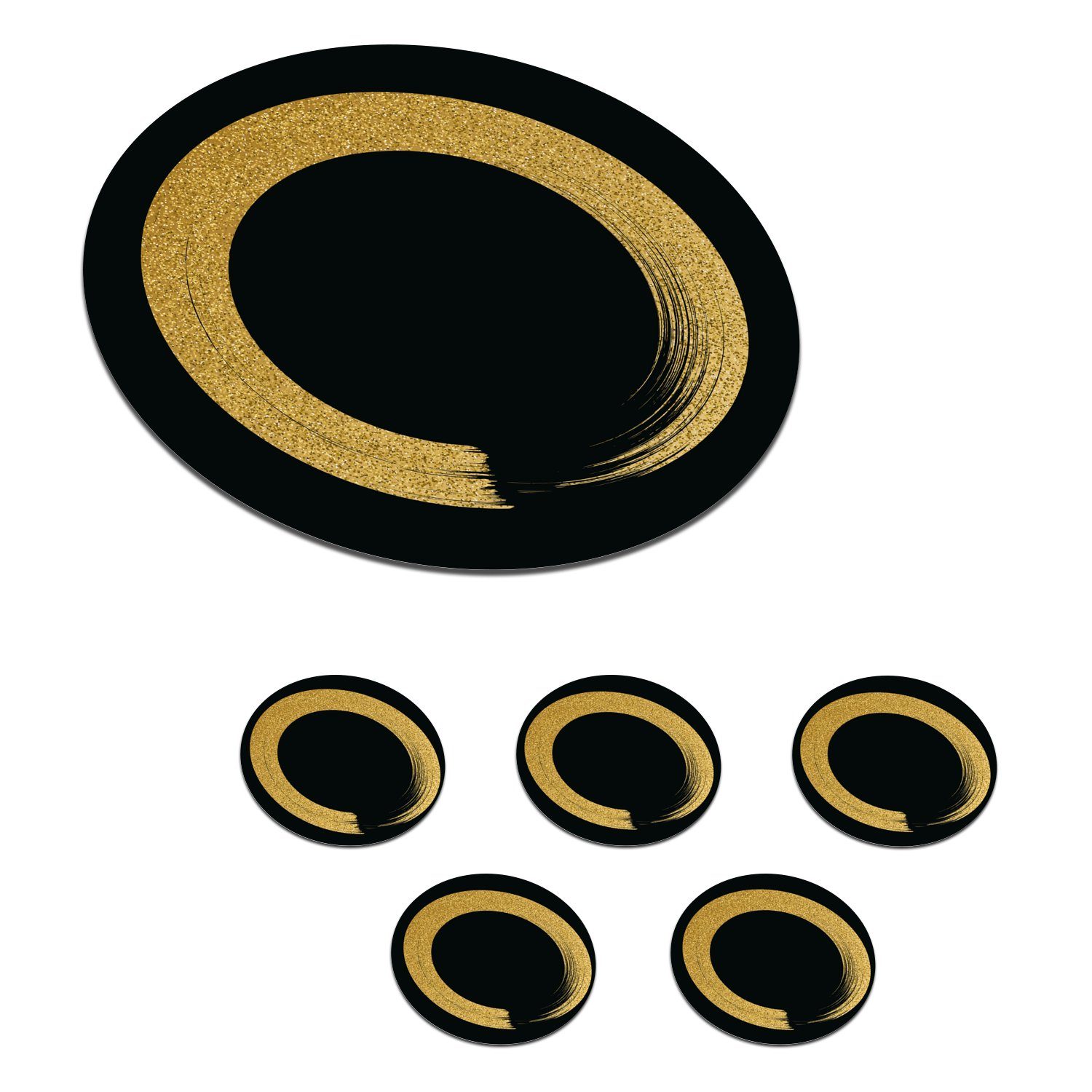 MuchoWow Glasuntersetzer Kreis aus goldenem Glitter auf schwarzem Hintergrund, Zubehör für Gläser, 6-tlg., Getränkeuntersetzer, Tassenuntersetzer, Korkuntersetzer, Tasse, Becher