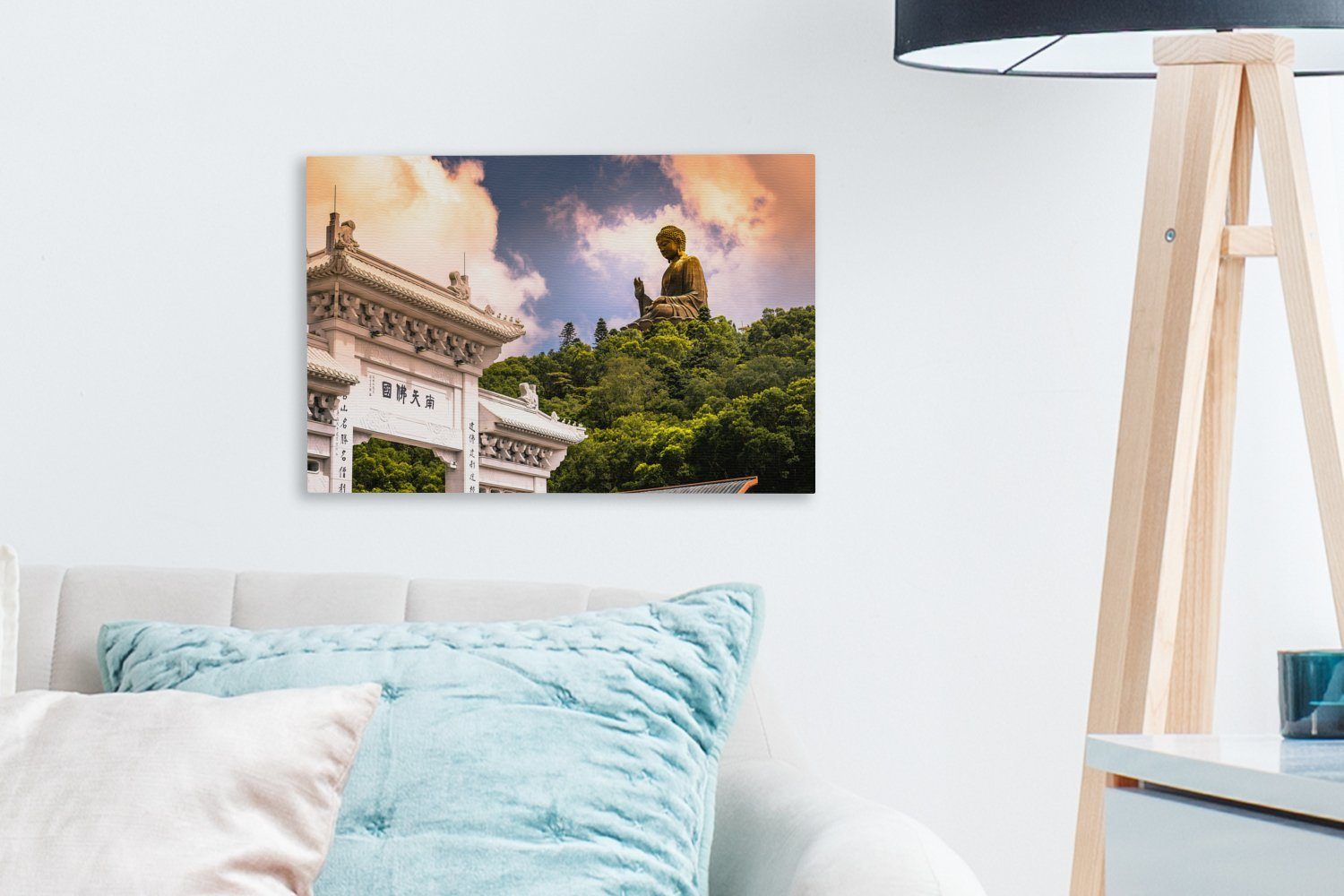OneMillionCanvasses® Leinwandbild Tan St), Buddha, cm Leinwandbilder, mit Wandbild dem 30x20 Wanddeko, Tian (1 Farbenfrohes Bild Aufhängefertig