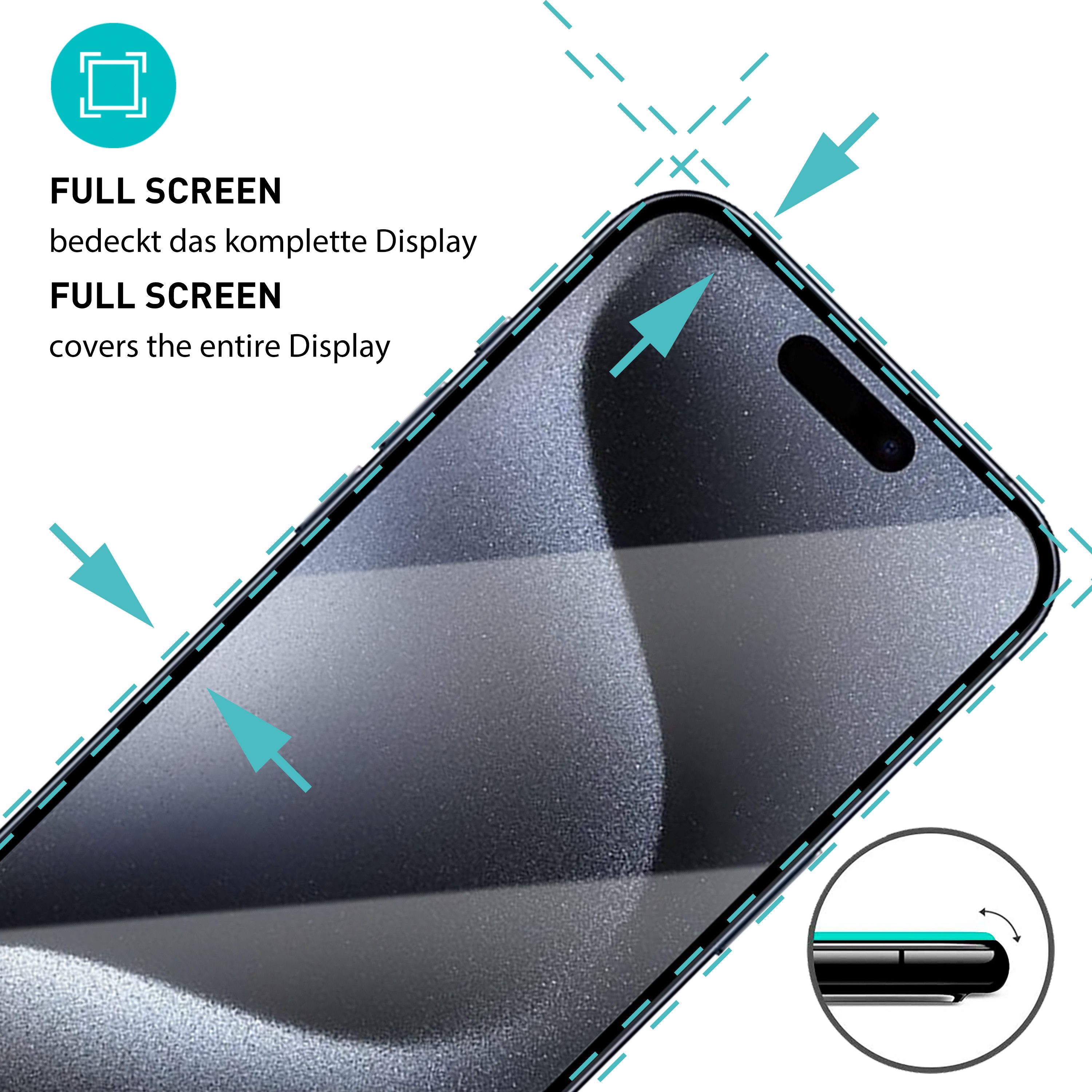 smartect Displayschutzglas Schutzglas Panzerfolie Full Screen für iPhone 15 Pro, Set, 2 Stück, (Display + Kamera) inkl. Anbringhilfe
