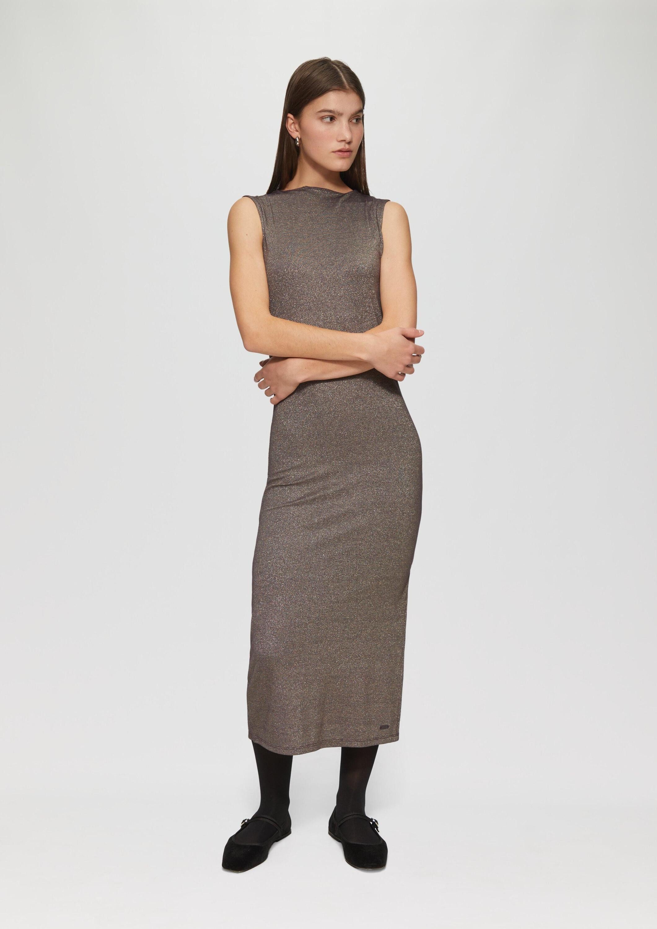 QS Midikleid Kleid Schmales Rippkleid mit Glitzereffekt