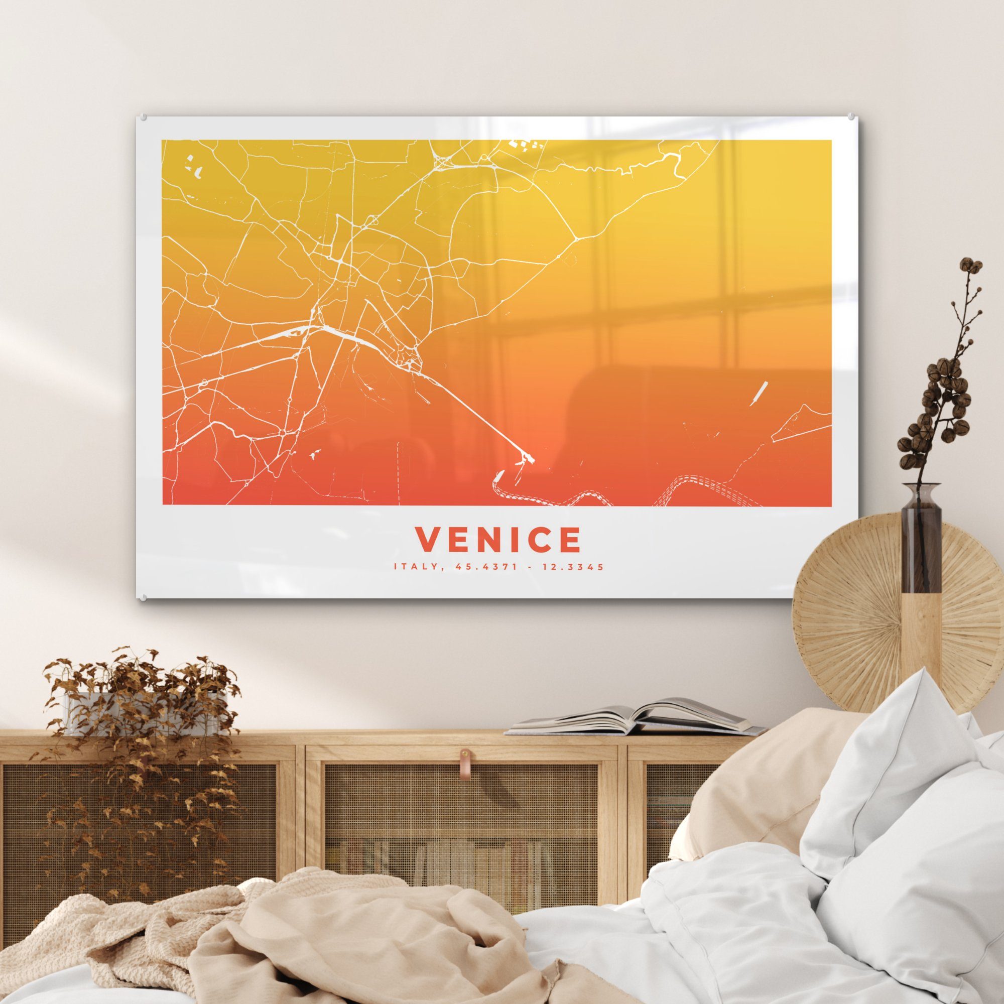 (1 Venedig Wohnzimmer Acrylglasbild Italien MuchoWow - & Stadtplan, St), - Schlafzimmer Acrylglasbilder