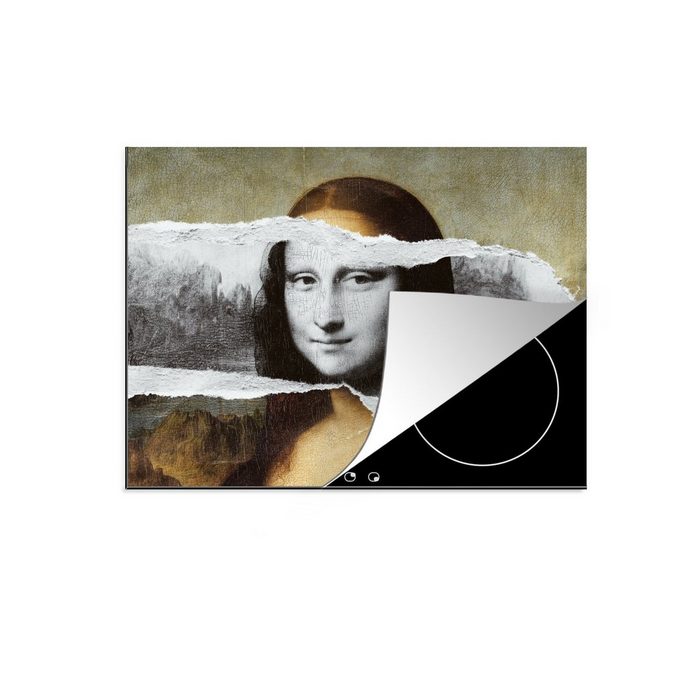 MuchoWow Herdblende-/Abdeckplatte Mona Lisa - Da Vinci - Schwarz - Weiß Vinyl (1 tlg) induktionskochfeld Schutz für die küche Ceranfeldabdeckung