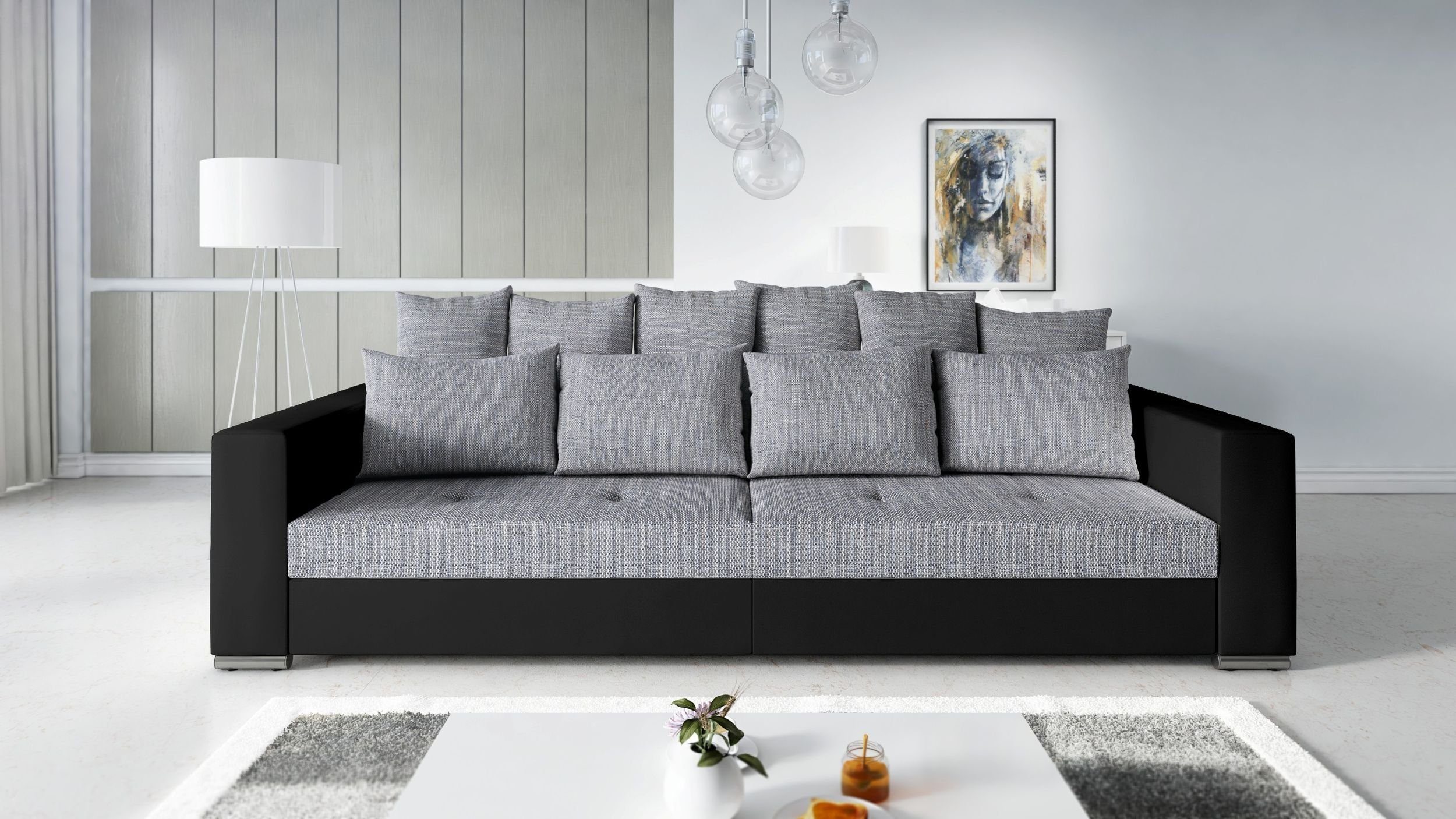 Küchen-Preisbombe Sofa Modernes Big Sofa Wohnlandschaft Sofa Couch Jumbo 2 Schwarz - Hellgrau, Sofa