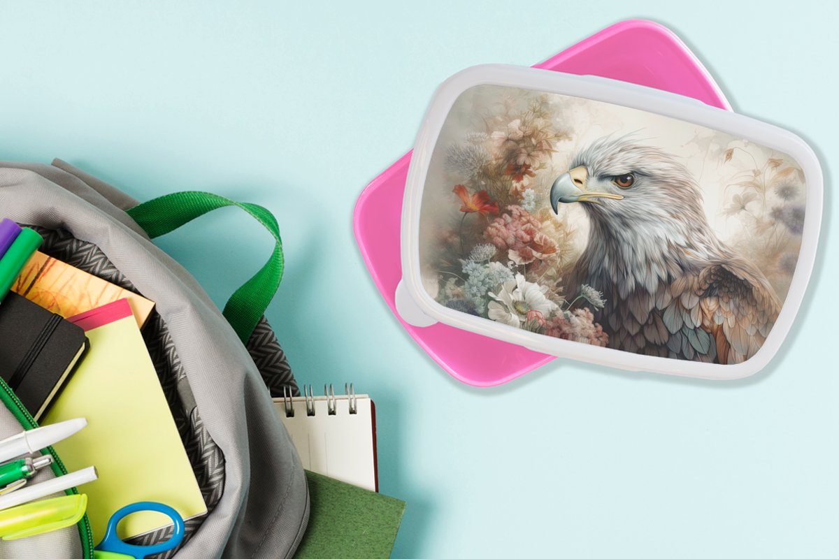 - Adler (2-tlg), Kunststoff rosa Vogel Brotdose Kinder, Natur, Kunststoff, für Erwachsene, - Mädchen, - Brotbox Snackbox, Adler Lunchbox Blumen - MuchoWow