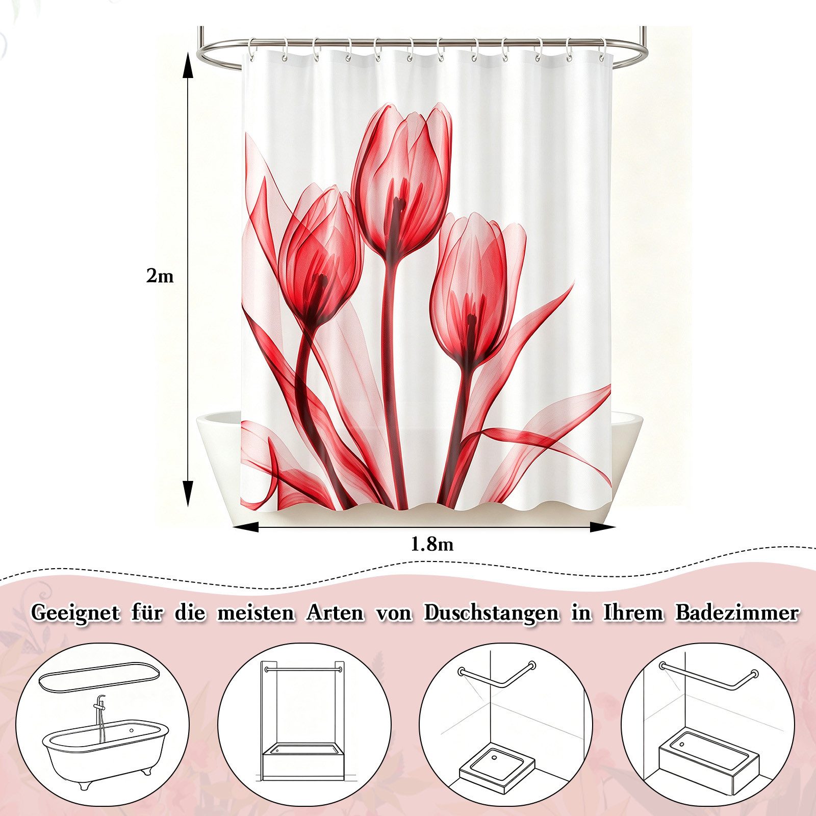 M&W DAS DESIGN Duschvorhang Shower curtains Anti schimmel Waschbar 180x200cm