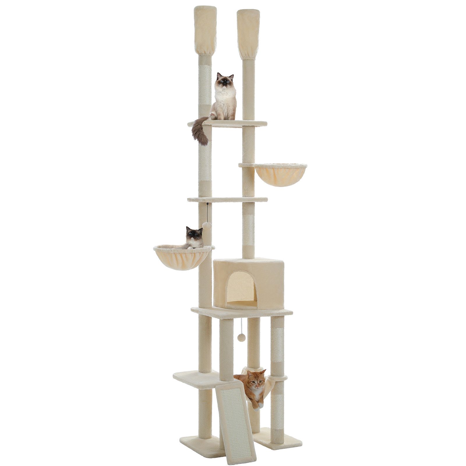 PAWZ Road Kratzbaum PETEPELA Kratzbaum deckenhoch Katzenturm mit großen Condo 216cm-285cm, 5 Tiers Katzensaktivitätszentrum mit gemütlichen Hängematte
