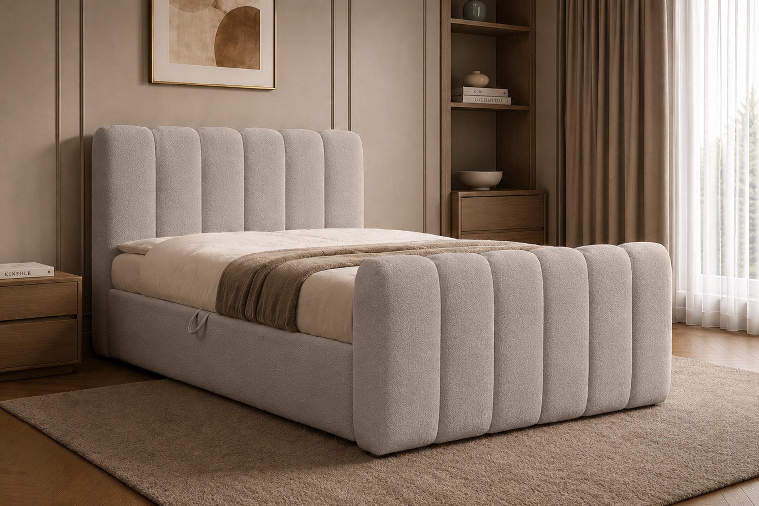 Kaiser Möbel Boxspringbett mit 2 Bettkästen, Taschenfederkernmatratze und Bouclé-Stoff, CHLOE (Kontinentalbett mit Matratze, Topper und Bettkästen, Bett inklusive Pocket-Federkernmatratze und Topper), Inklusive Pocket-Federkernmatratze,Topper inklusive