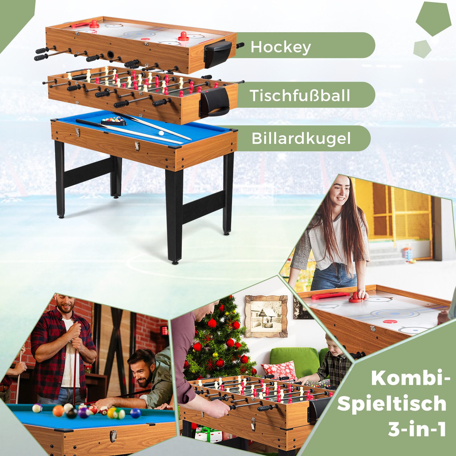 COSTWAY Spieltisch, Multifunktionstisch für Kinder, Erwachsene, Holz, natur