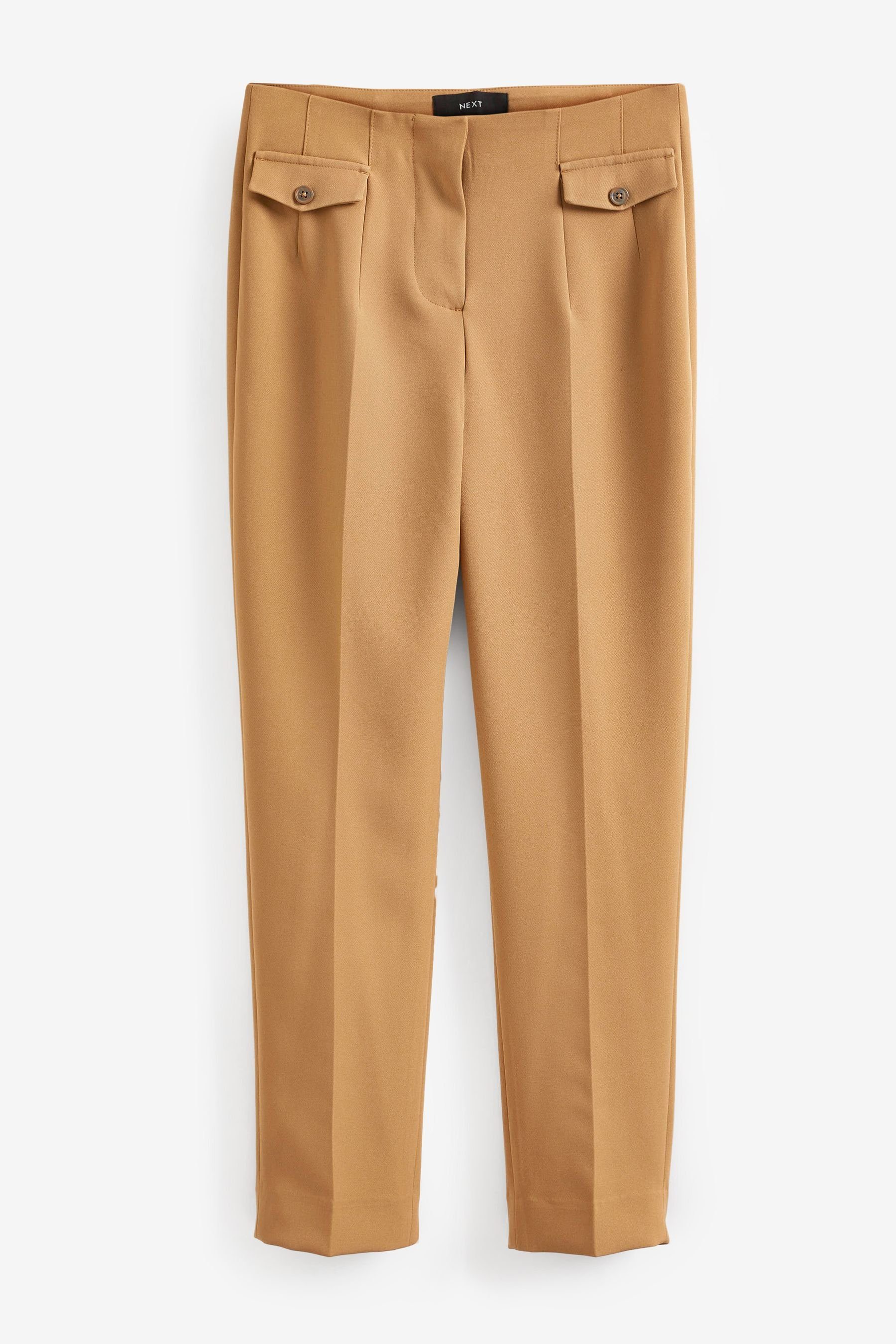 Next Stoffhose Taillierte, Knopfleiste Camel Hose zulaufende (1-tlg) mit schmal