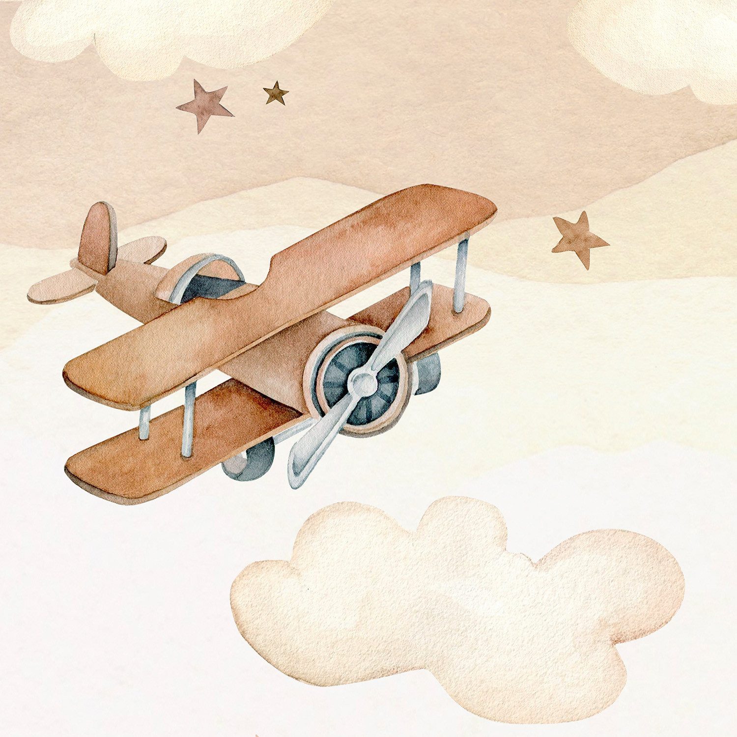Rasch Fototapete Kinderzimmer mit Flugzeugen und Wolken in Beige und Braun, strukturiert, gemustert, (1 Rolle, 1 St), Retro