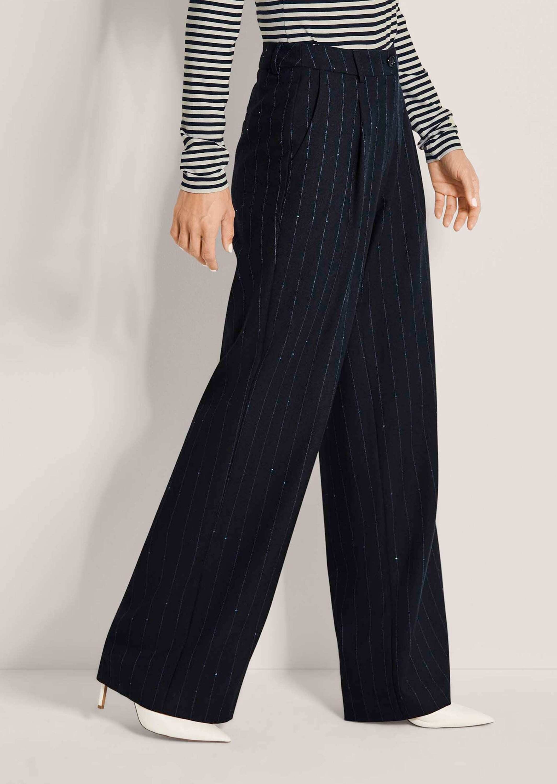 MADELEINE Bundfaltenhose Nadelstreifenhose mit Pailletten Weites Bein mit markanten Bundfalten & Formbund