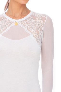 Evoni Body Damen Langarmbody Micromodal Tüllärmeln Oberteil Bodysuit