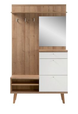Furn.Design Garderoben-Set Helge, (Komplett-Set, Kompaktgarderobe 4-teilig), Eiche Riviera und weiß, Breite 110 cm